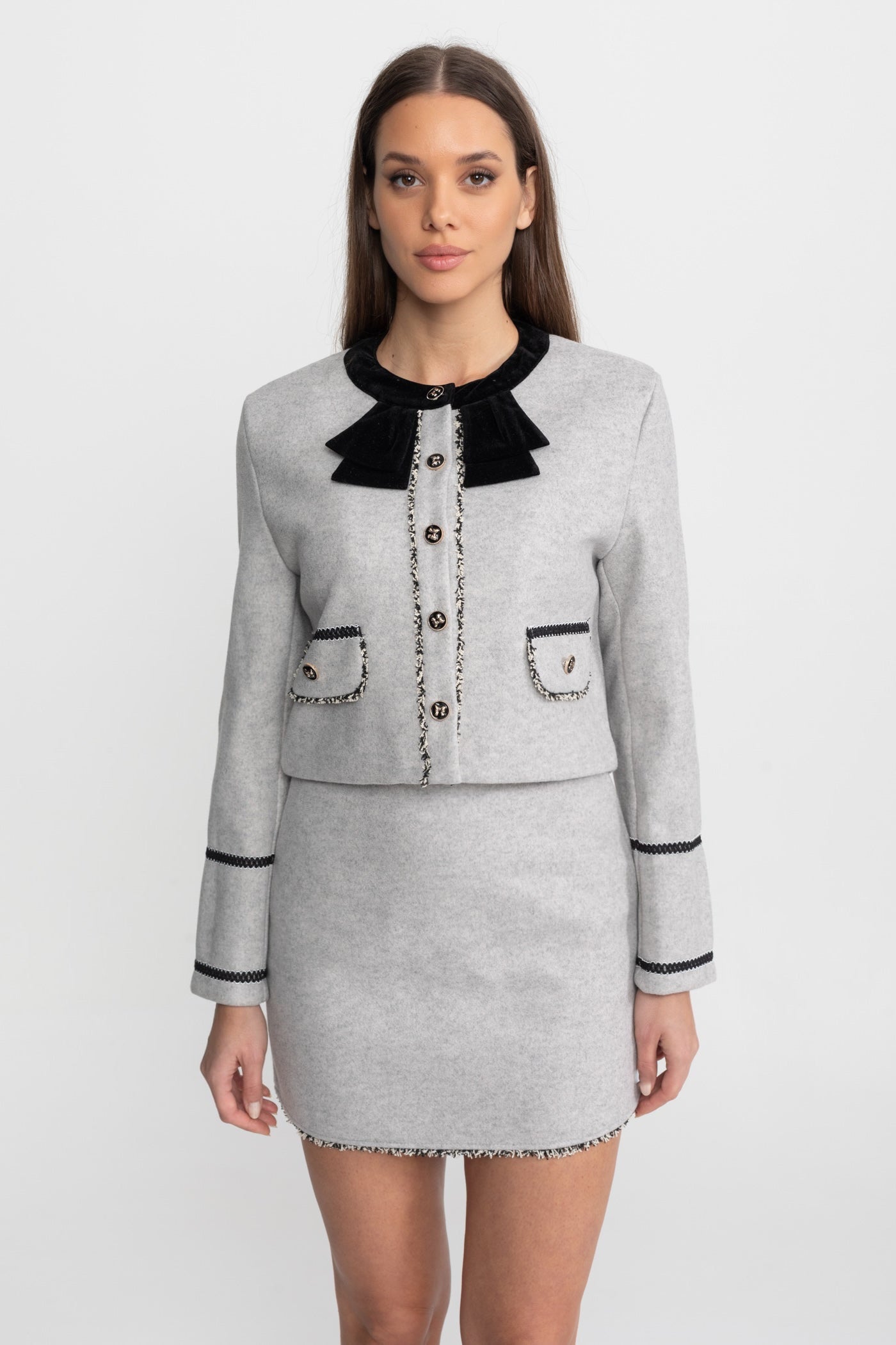 VELVET BOW COLLAR CO-ORD SET FOR WOMEN