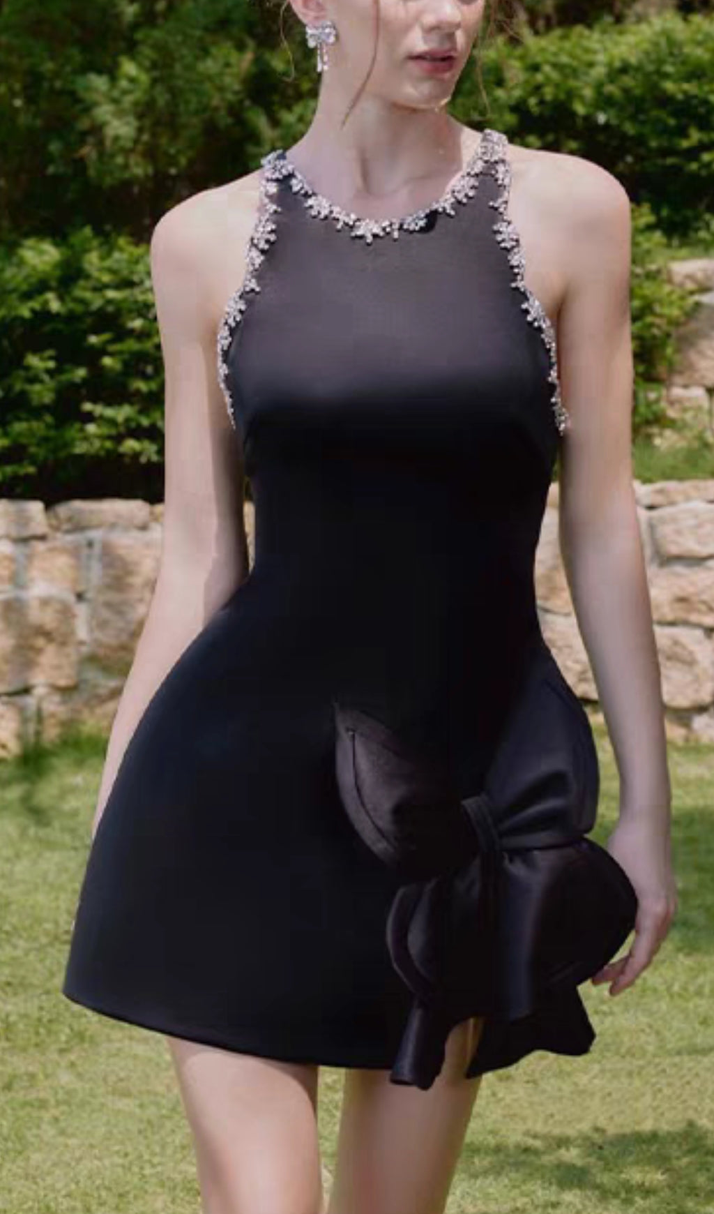 DIAMOND BOW VEST MINI DRESS BLACK