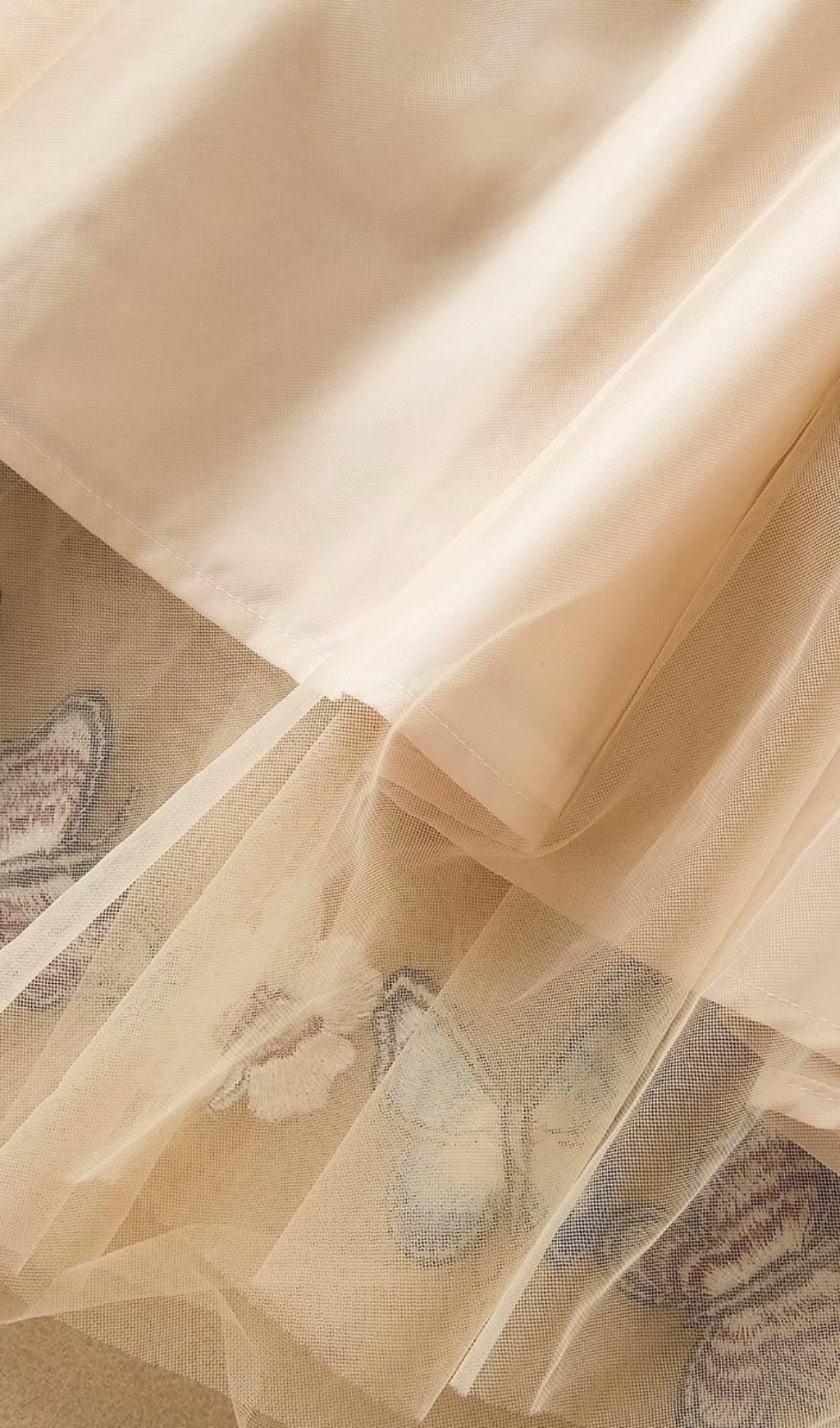 BUTTERFLY LACE MIDI DRESS, BEIGE, ELEGANT OCCASION