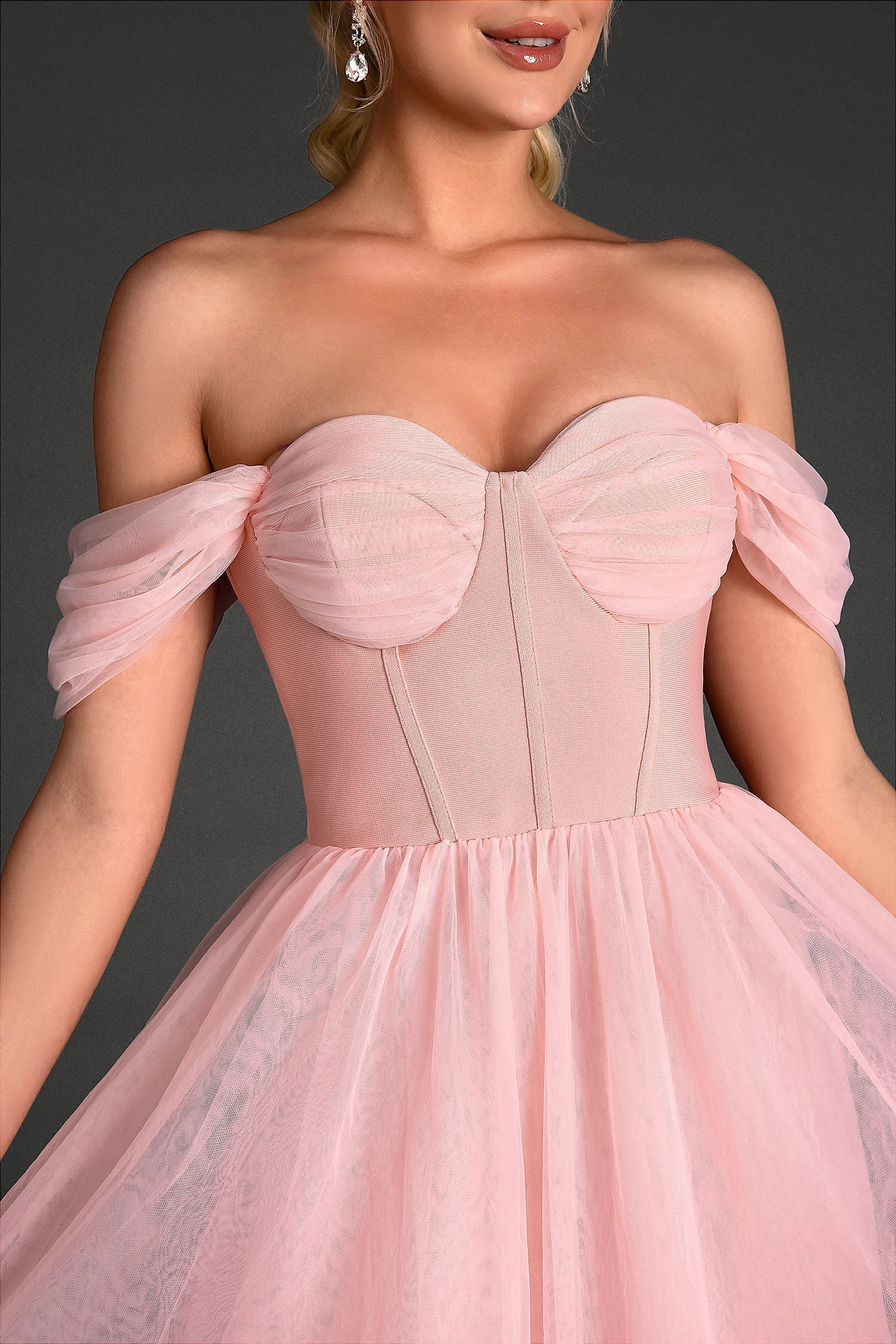 SIMAS OFF-SHOULDER PATCHWORK MESH PARTY DRESS