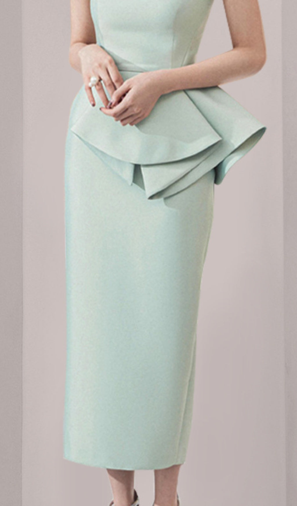 RUFFLE WRAP MIDI DRESS IN MINT GREEN