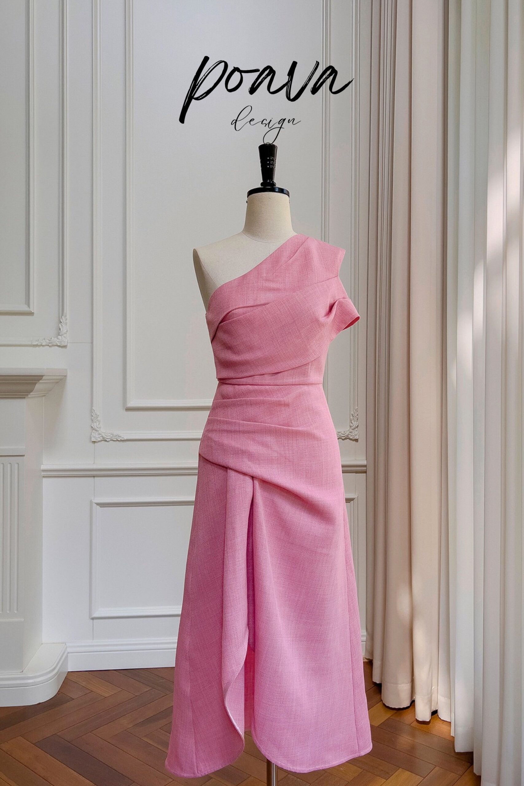 SILVIE ONE SHOULDER ASYMMETRIC MIDI DRESS
