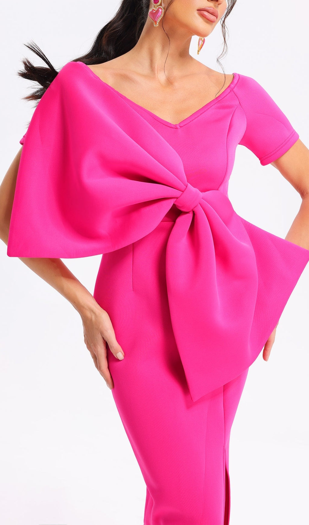 PINK BOW-KNOT MIDI DRESS, COCKTAIL PARTY