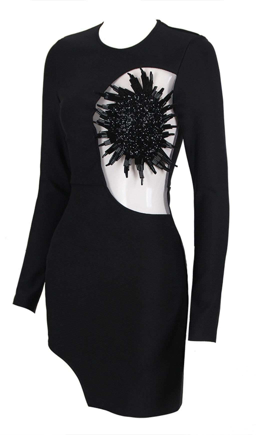 EMBELLISHED BANDAGE MINI DRESS, BLACK, COCKTAIL PARTY