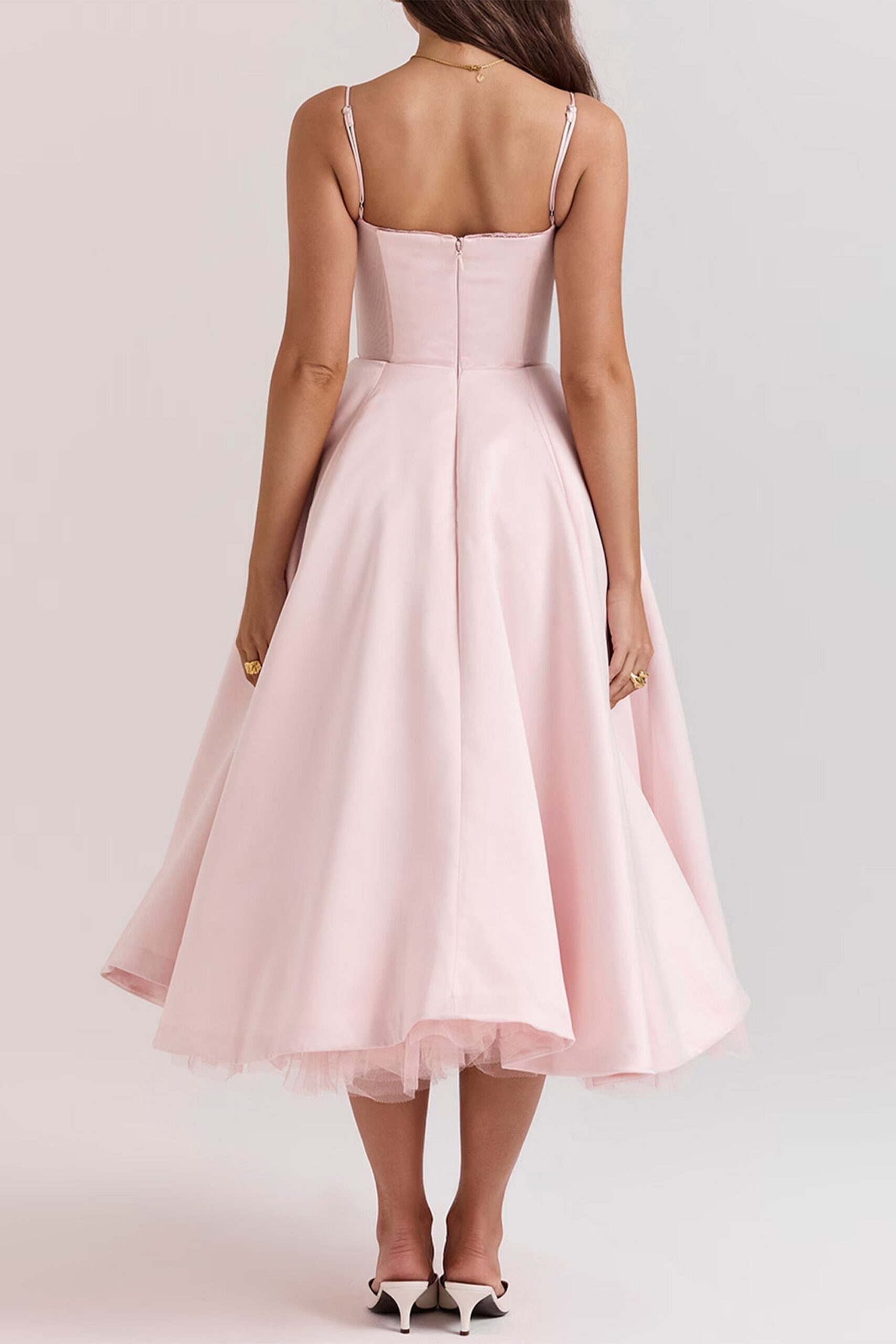 ANALISSA PINK MESH MIDI DRESS FOR PARTY
