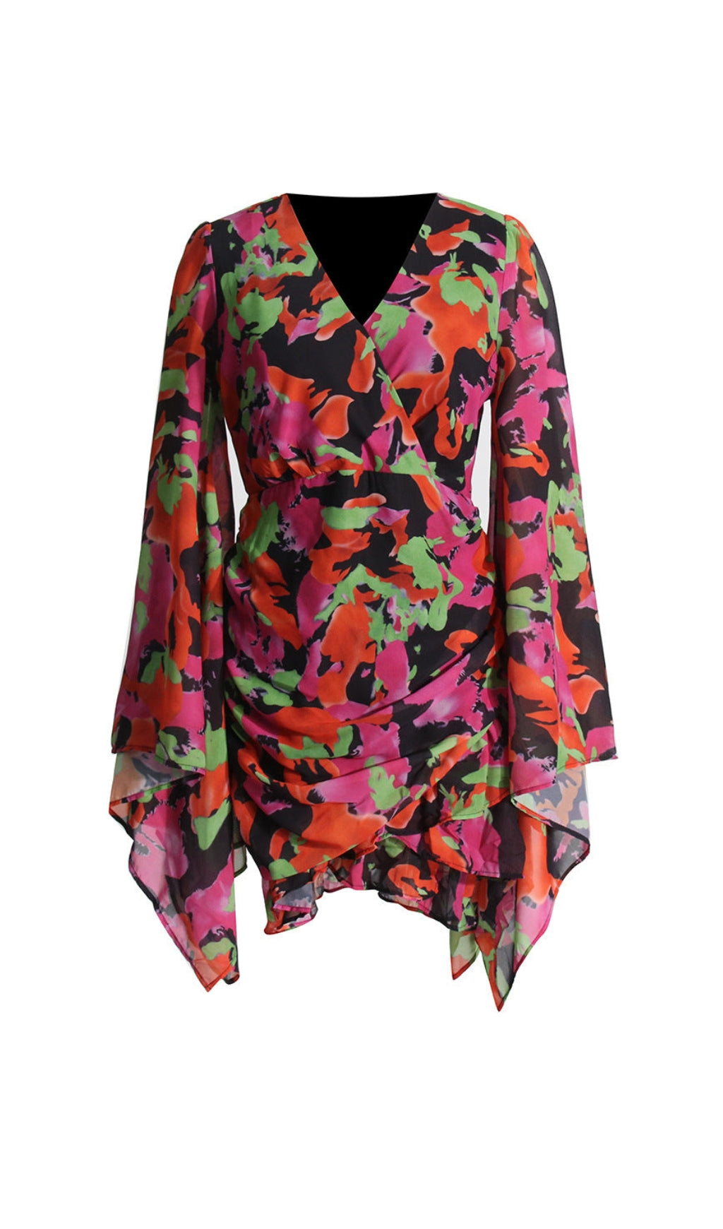 PRINTED RUFFLE MESH DRESS FOR PARTY