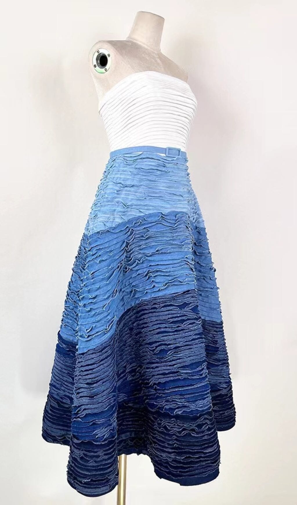BLUE RIPPLE HALTER MIDI DRESS FOR WEDDING