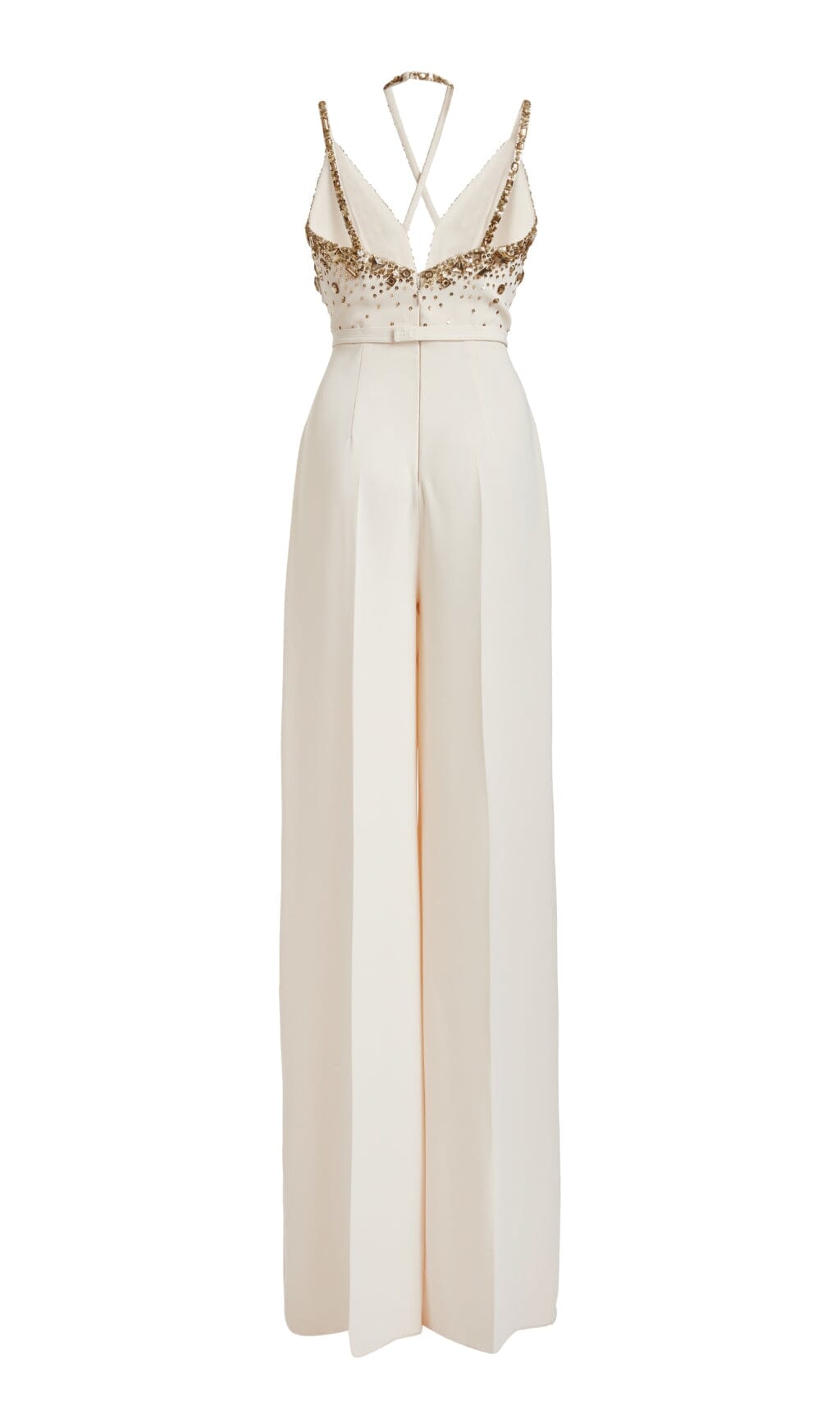 V-NECK SEQUIN HALTER JUMPSUIT WHITE