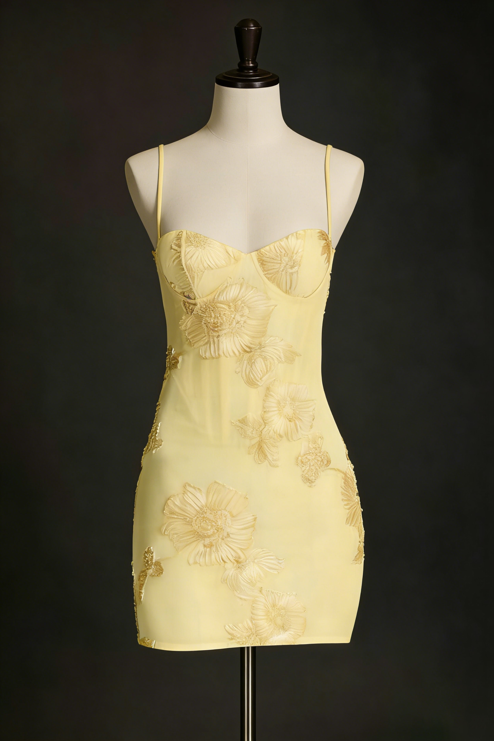 NEFERTITI YELLOW 3D FLORAL BOB MINI DRESS