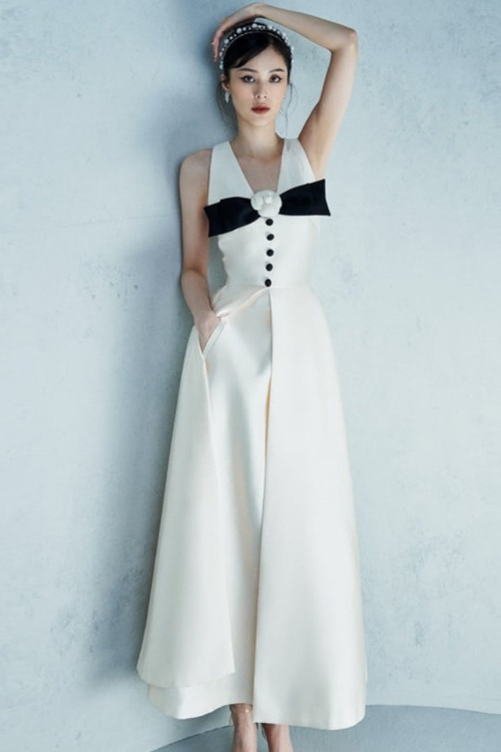 FLOWER BOW MIDI DRESS, WHITE, WEDDING GUEST