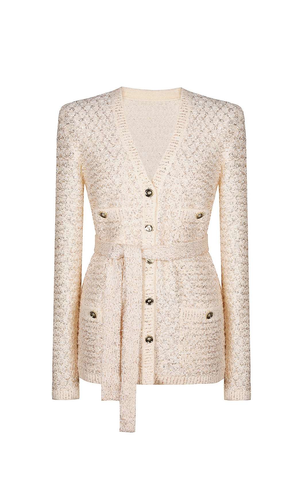 BEIGE SEQUIN V-NECK CARDIGAN FOR EVENING PARTY