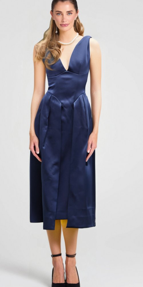 Chantale blue twist-detail satin midi dress