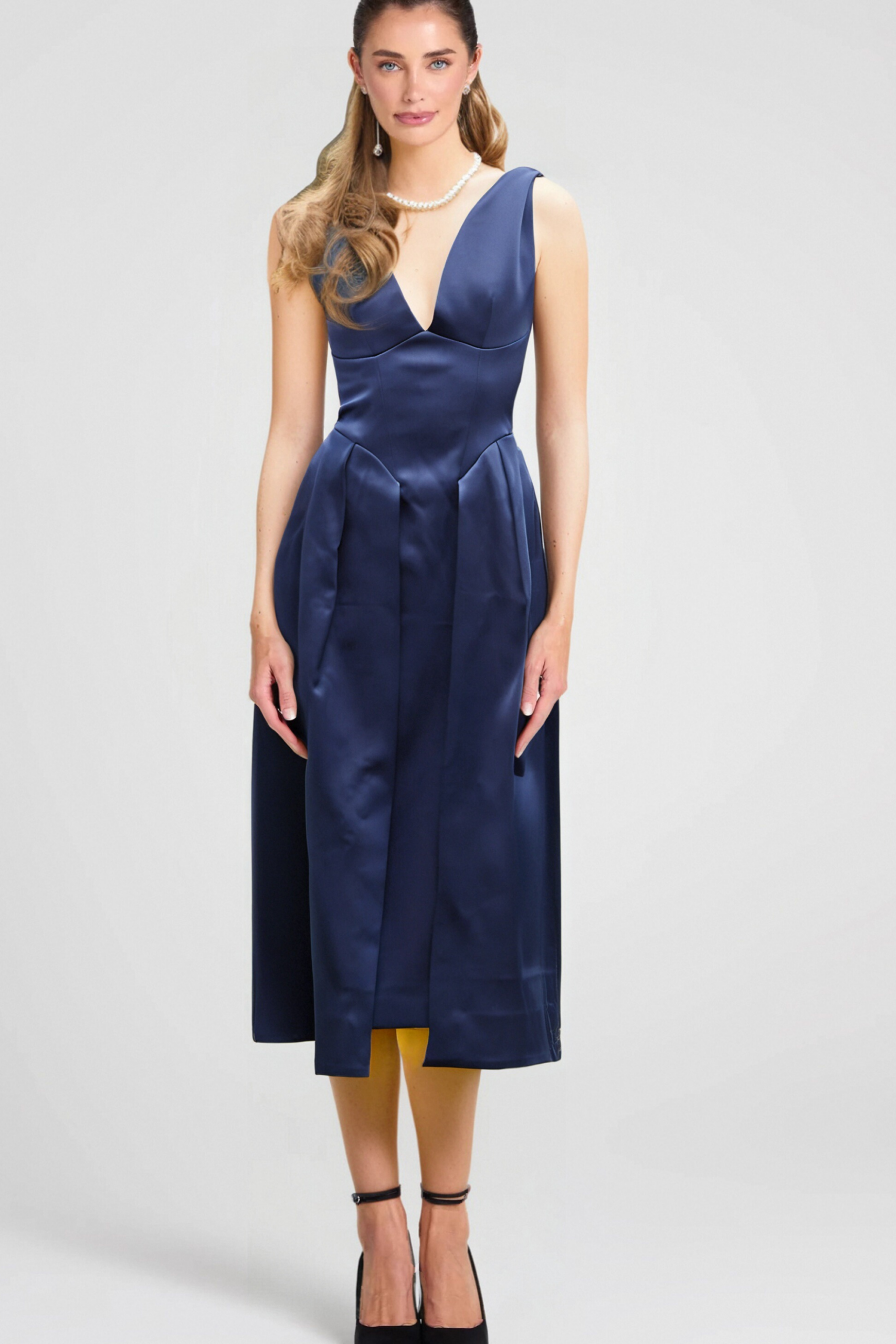 Chantale blue twist-detail satin midi dress