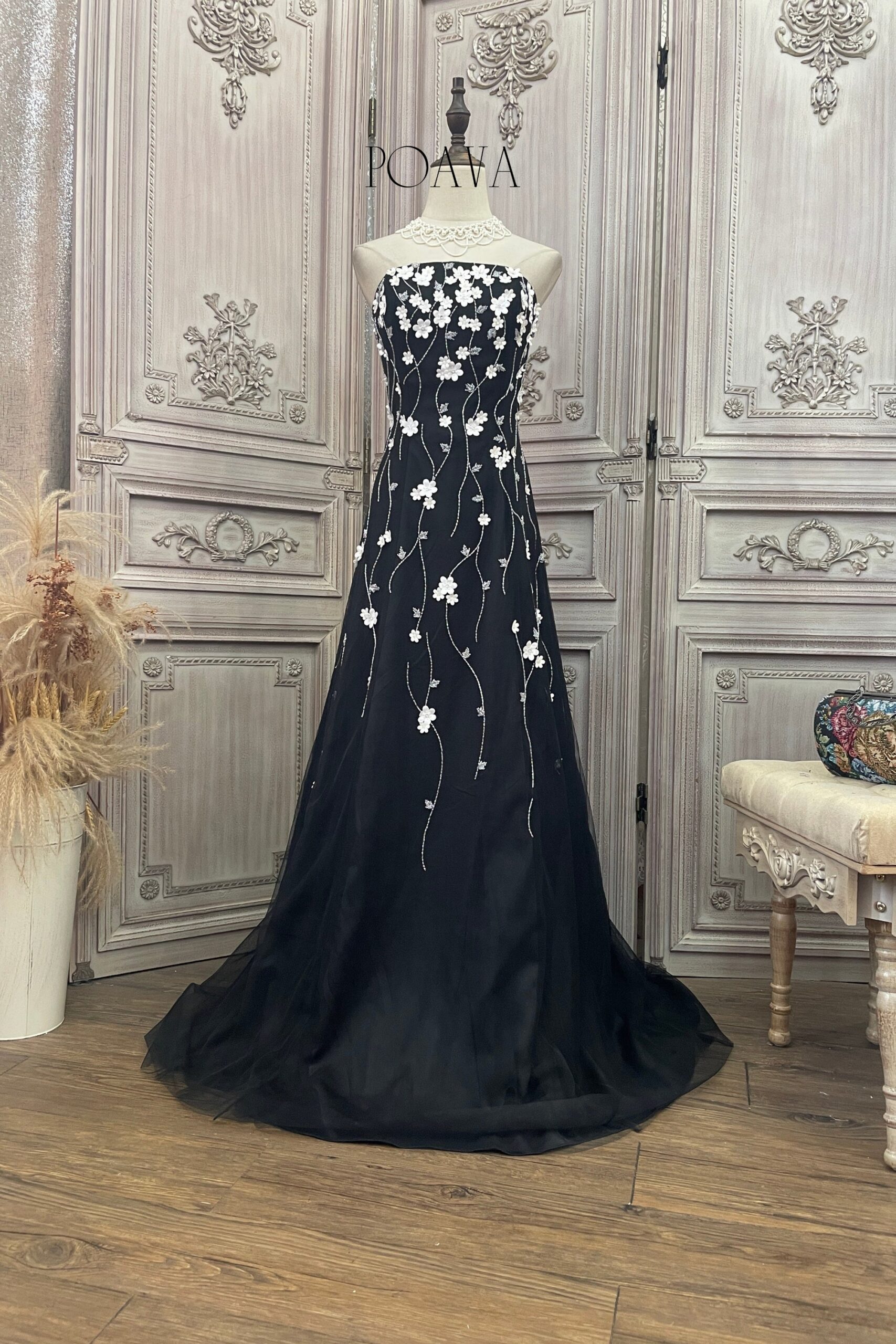 2_25f4a676-3c9e-467e-8b0d-47c7cd9c2fa9 FLORAL MESH STRAPLESS BLACK MAXI DRESS