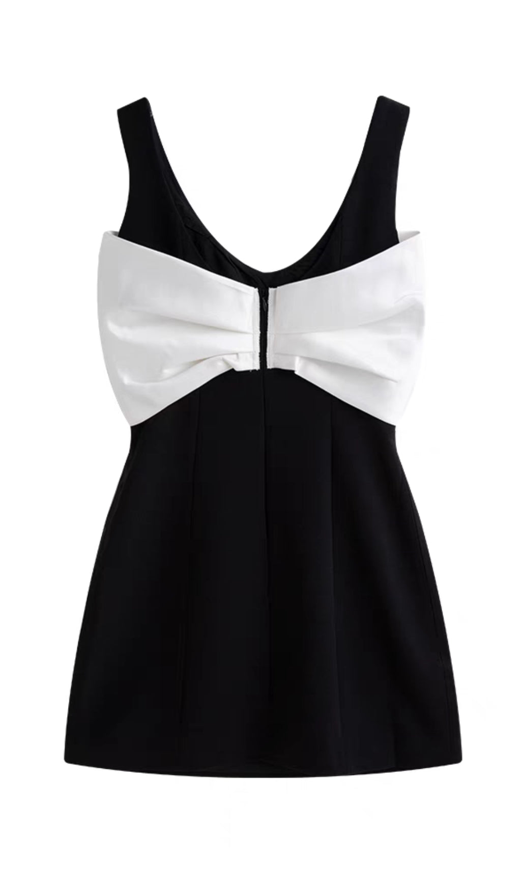 BOW V-NECK SLEEVELESS MINI DRESS BLACK COCKTAIL