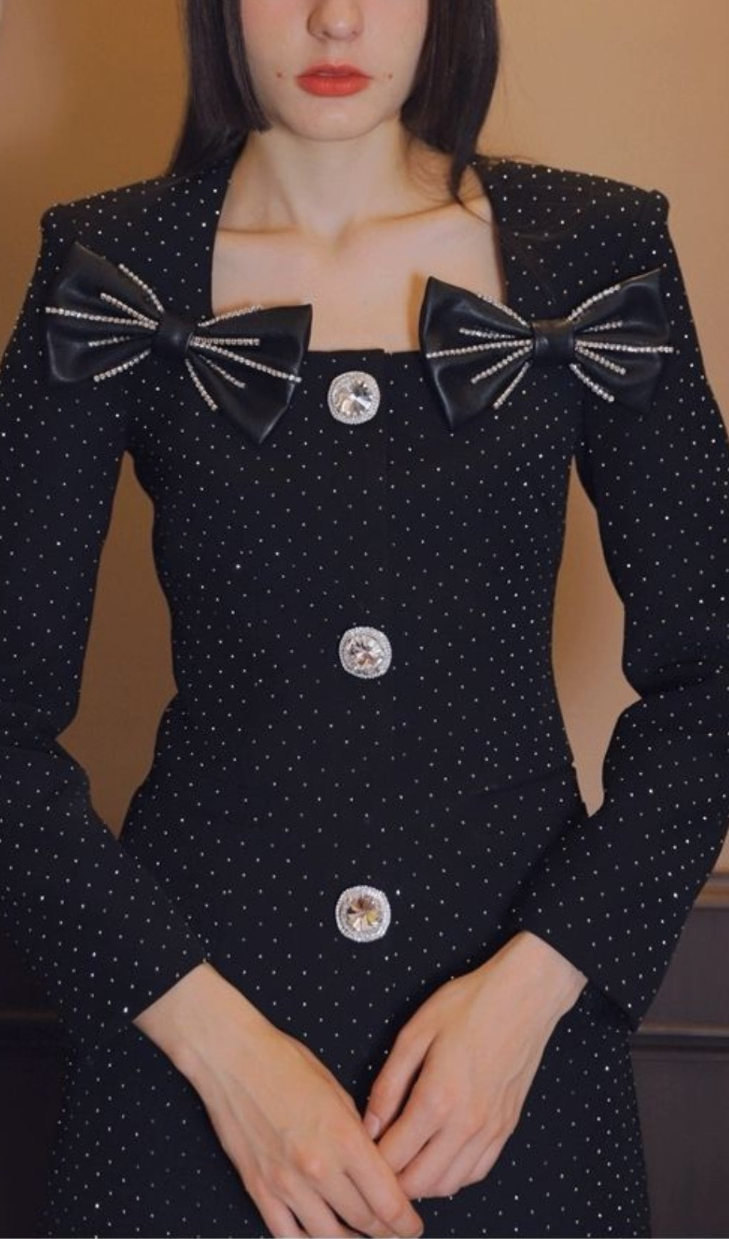 BLACK BOW MINI DRESS, LONG SLEEVE, PARTY