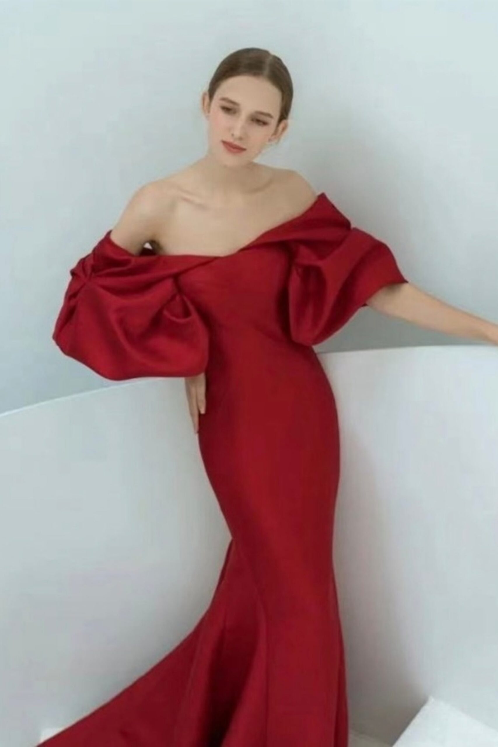 OFF SHOULDER SATIN MERMAID DRESS FOR WEDDING