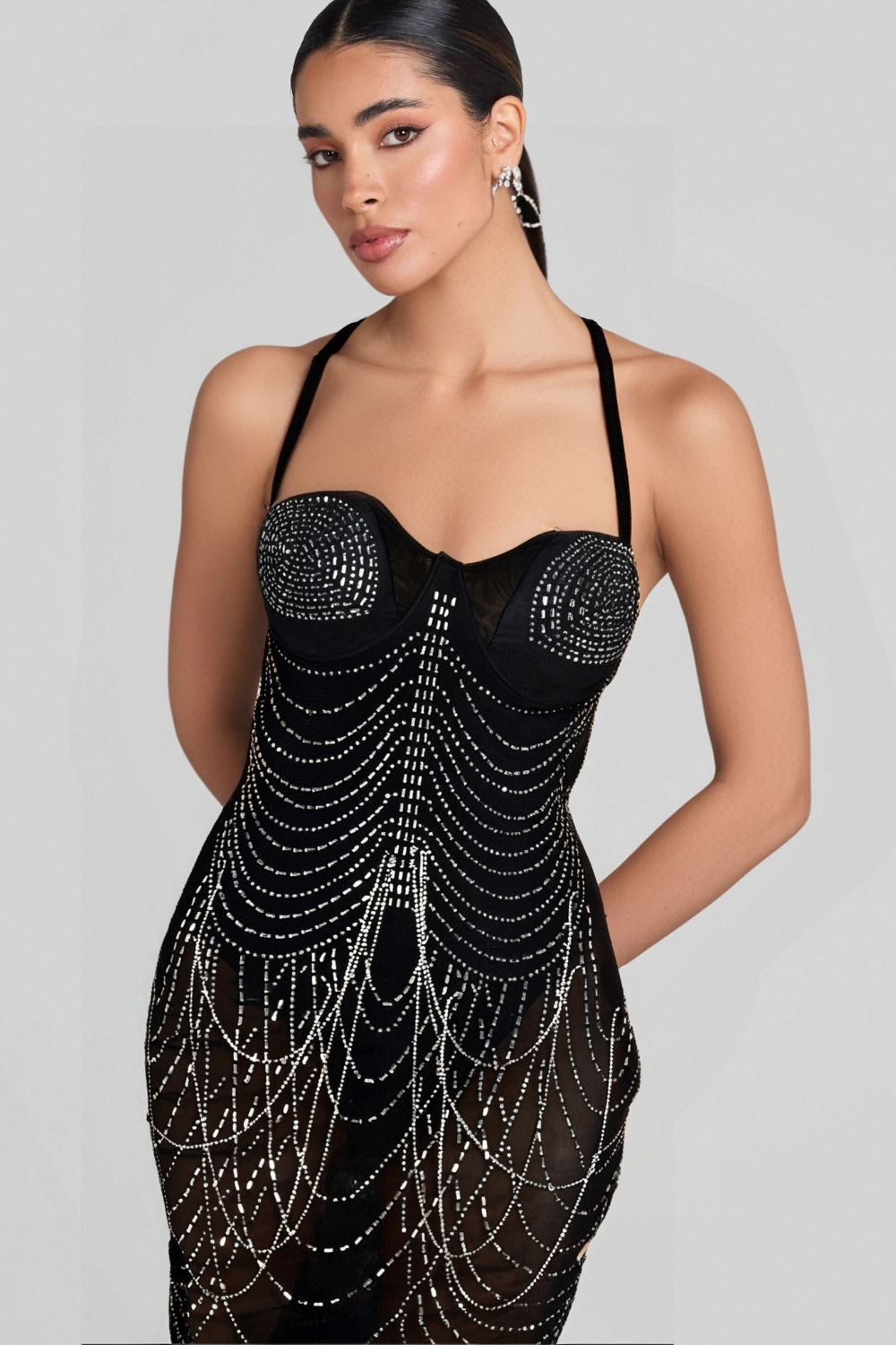 RHINESTONE MESH COCKTAIL DRESS, SILHOUETTE