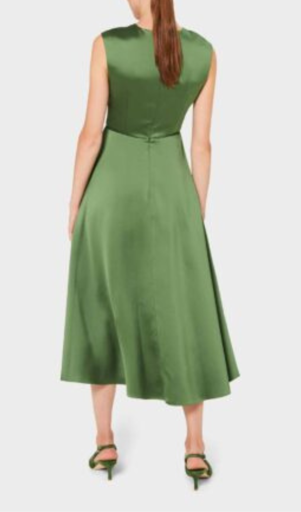TWIST NECK SATIN MIDI DRESS GREEN, ELEGANT EVENING