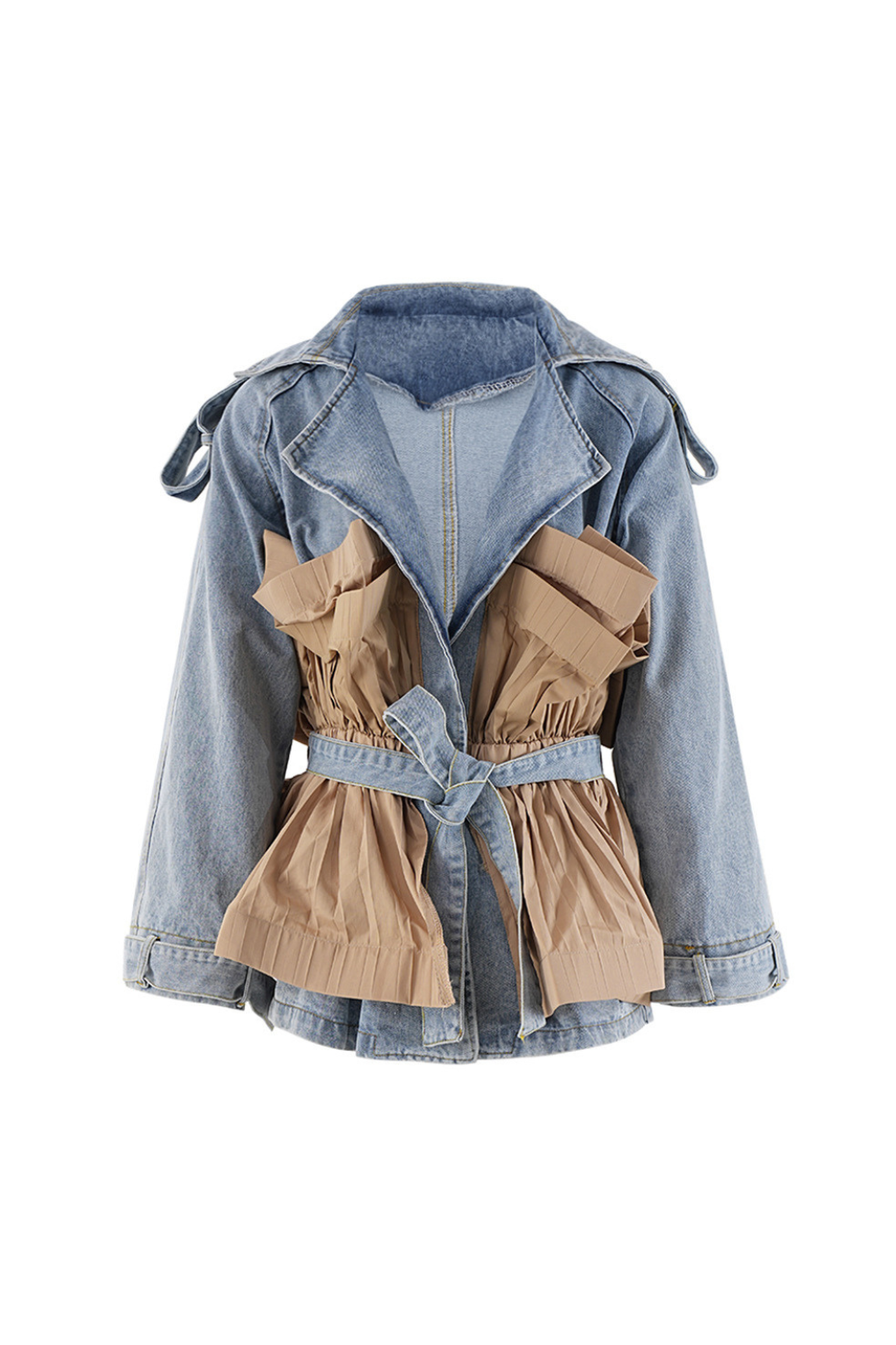 PATCHWORK RUFFLE DENIM TUNIC COAT