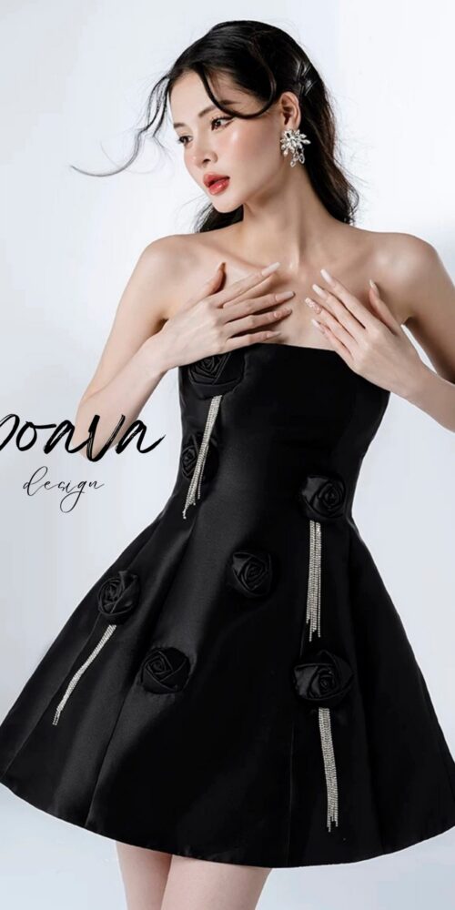 2_2d81c293-c603-424b-b8ae-0dea04e8365b SATIN FLOWER MINI DRESS, BLACK, COCKTAIL