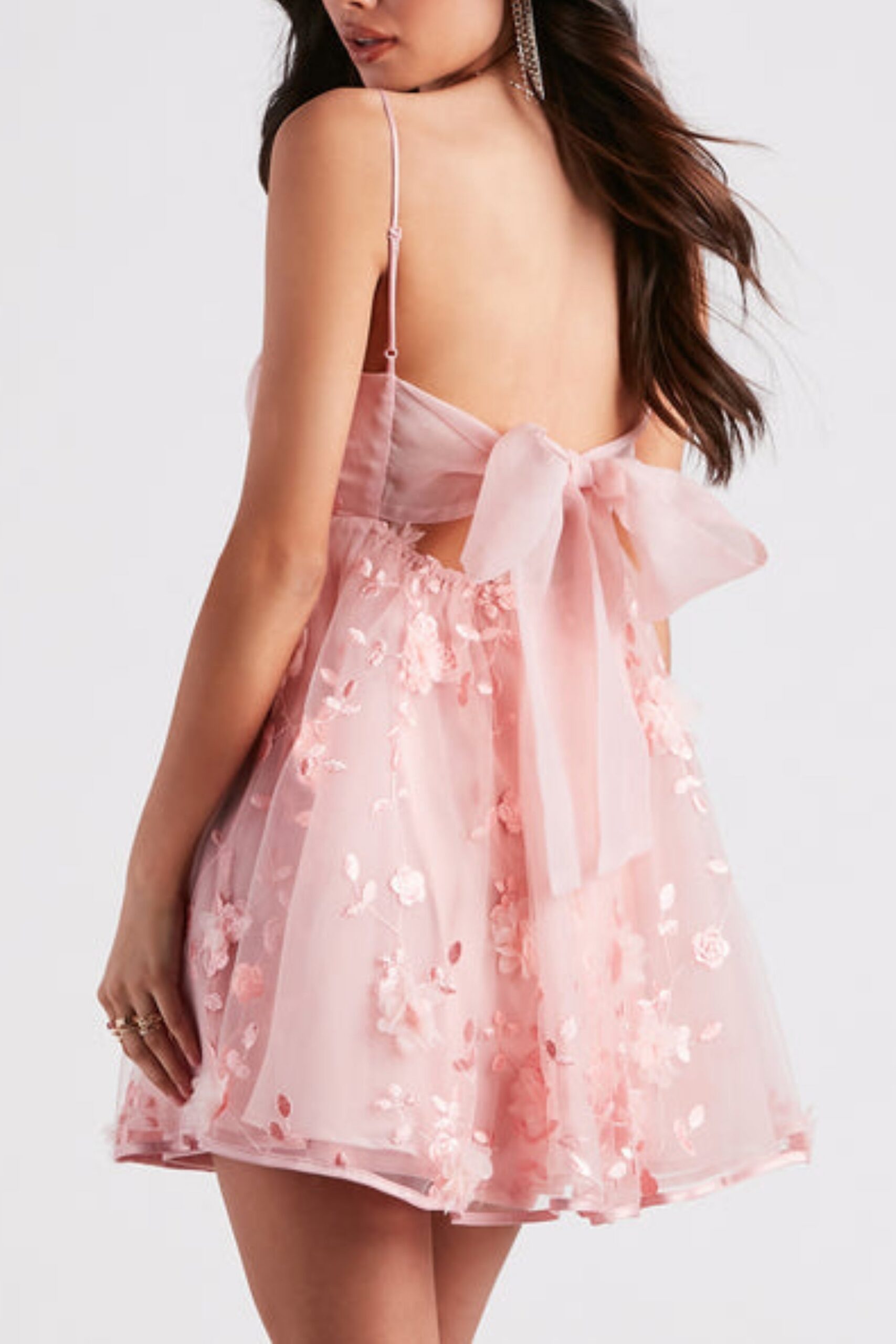 FLOWER MINI PARTY DRESS, A-LINE SILHOUETTE