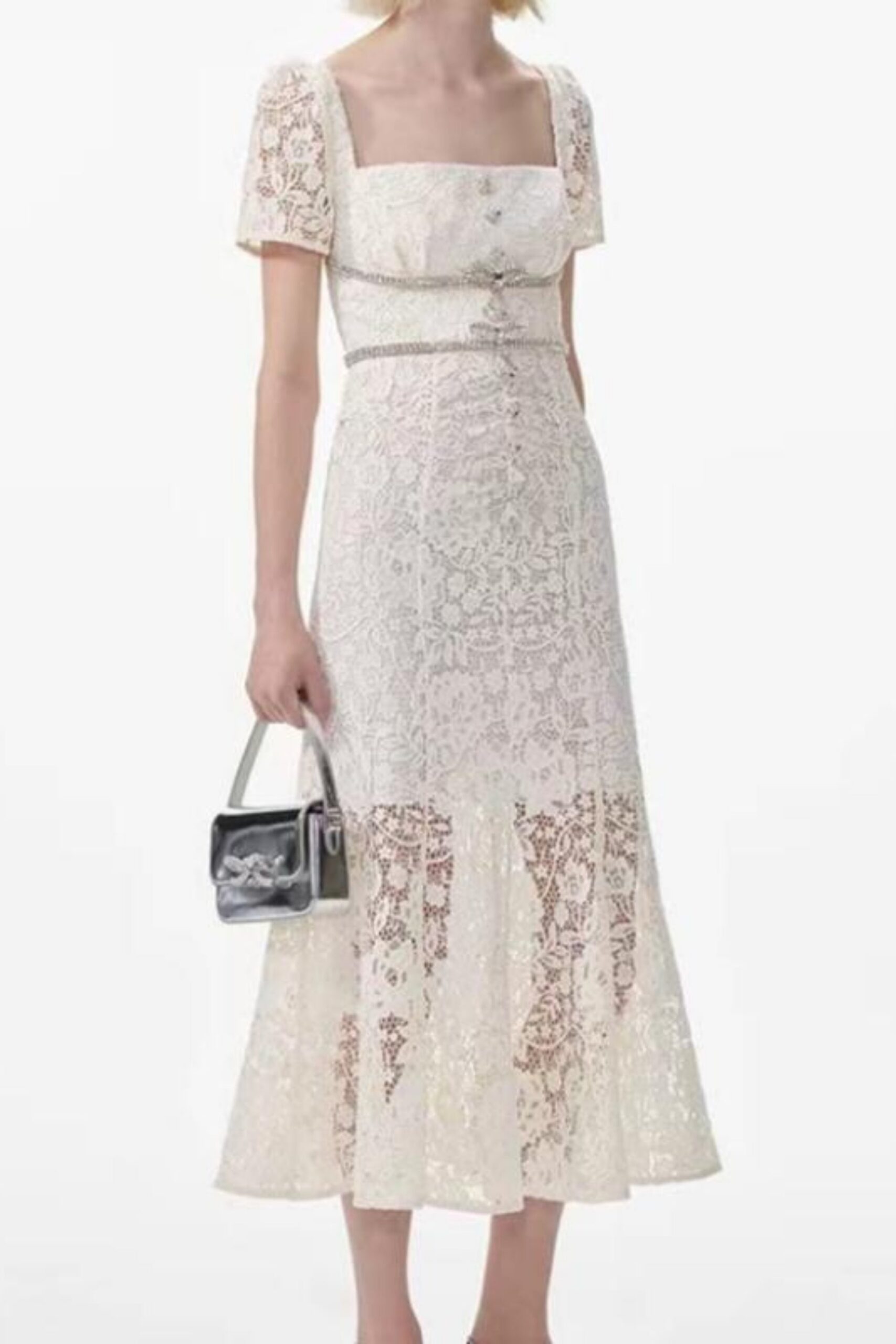 GLITTERING LACE MERMAID MIDI DRESS FOR WEDDING GUEST