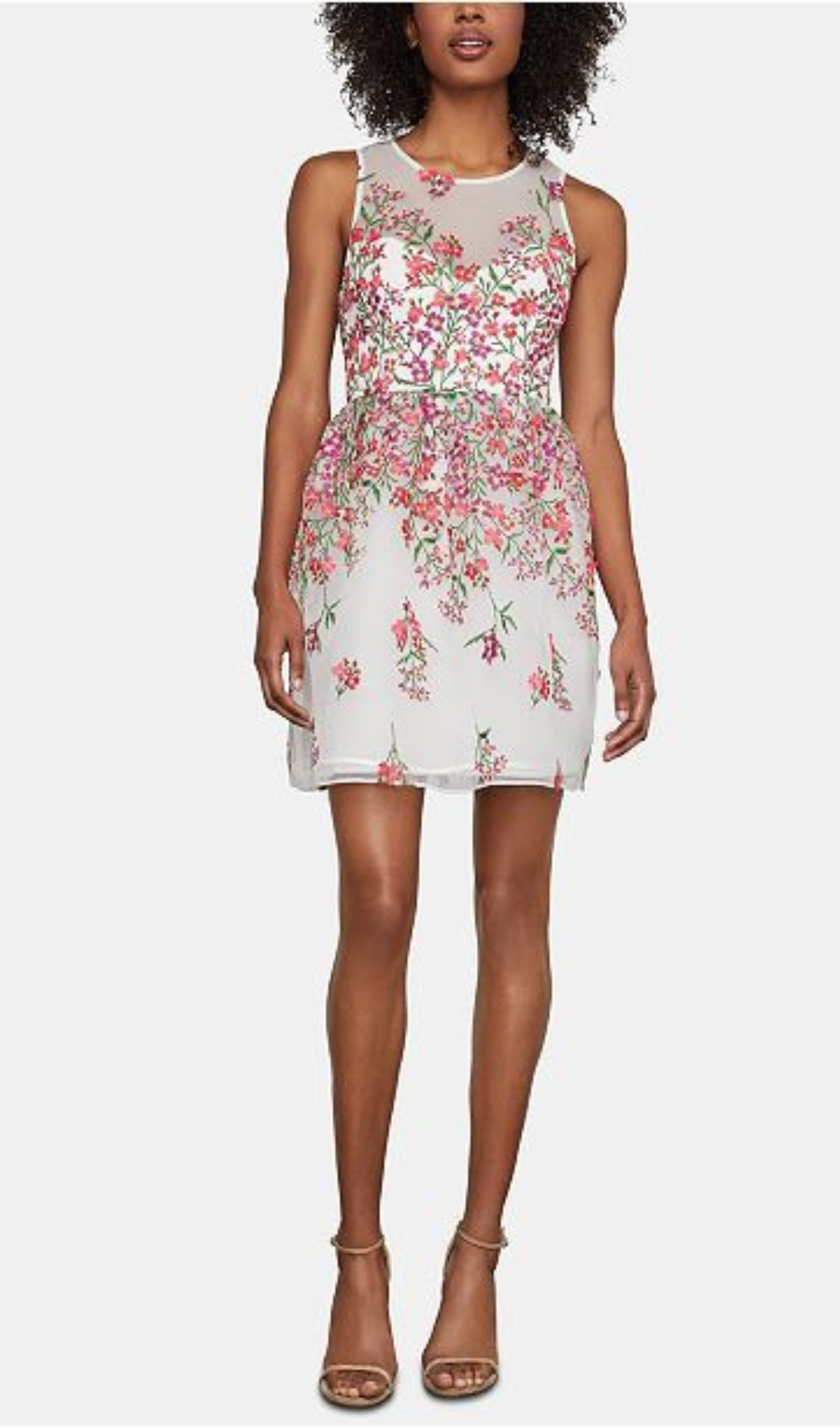 EMBROIDERED FLORAL WHITE FLARE MINI DRESS