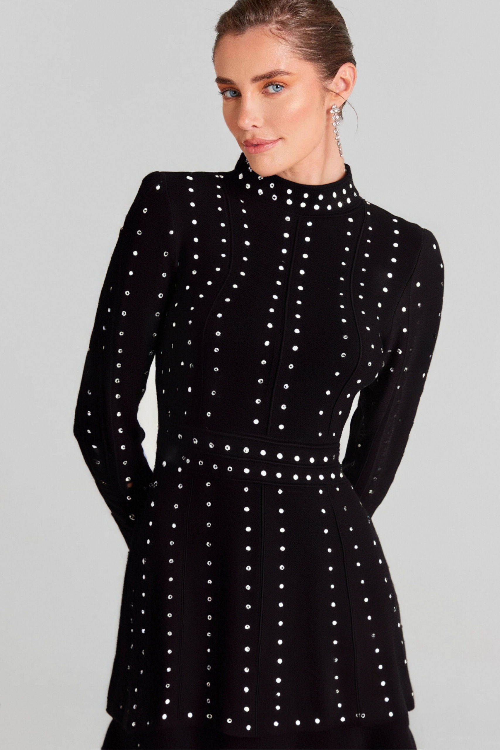 FABIENNE BLACK RUFFLED KNIT MINI DRESS