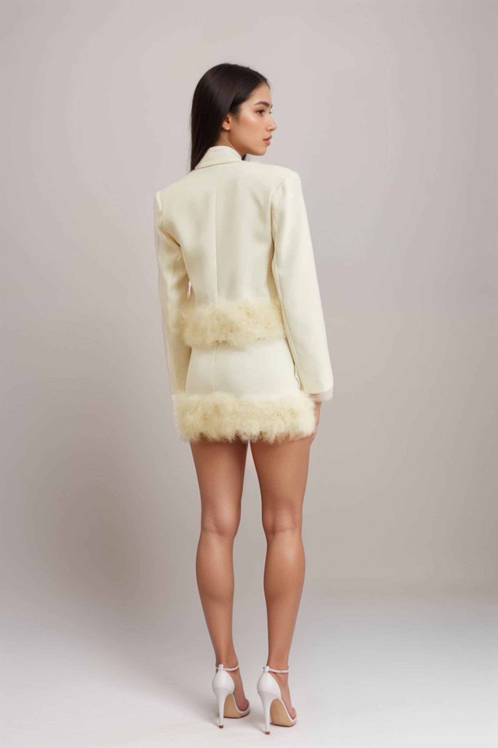 VALÉRIE FEATHER HEM BLAZER SKIRT SET