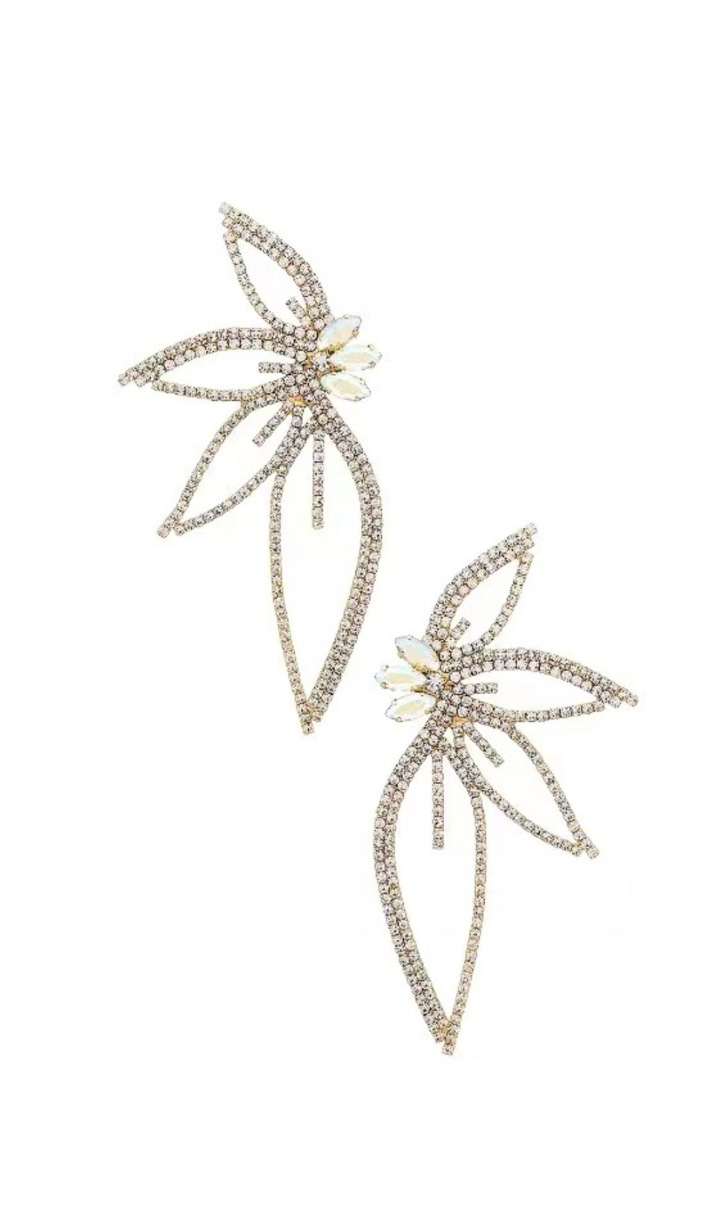 CRYSTAL FLOWER DANGLE EARRINGS SILVER WEDDING