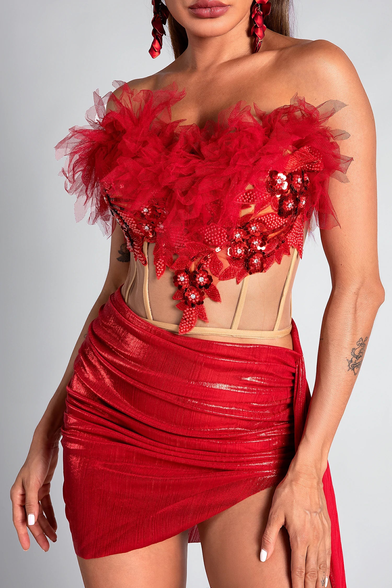 PELAGIA METALLIC FEATHER CORSET 2PC SET