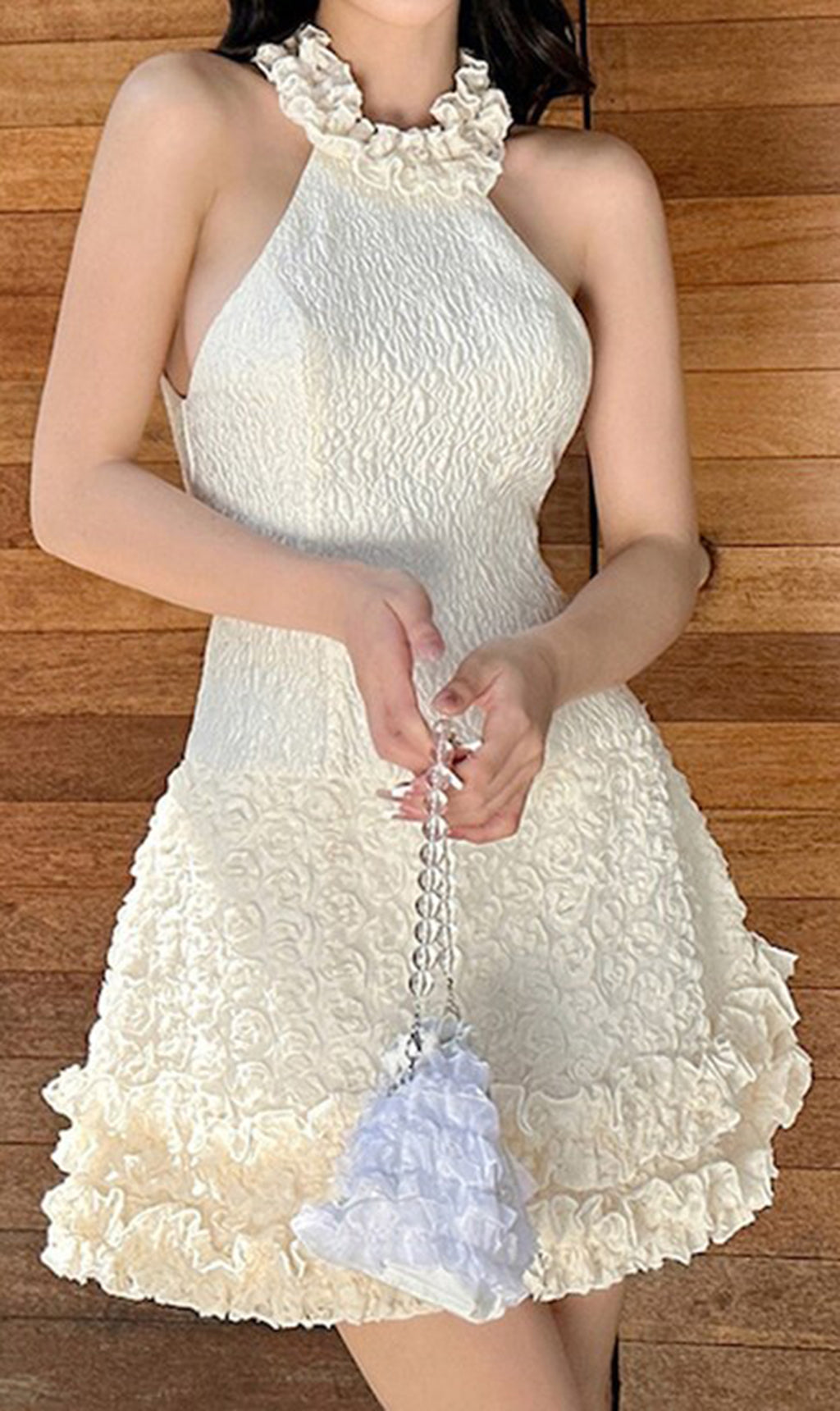 SUMMER SLEEVELESS RUFFLE MINI JACQUARD DRESS
