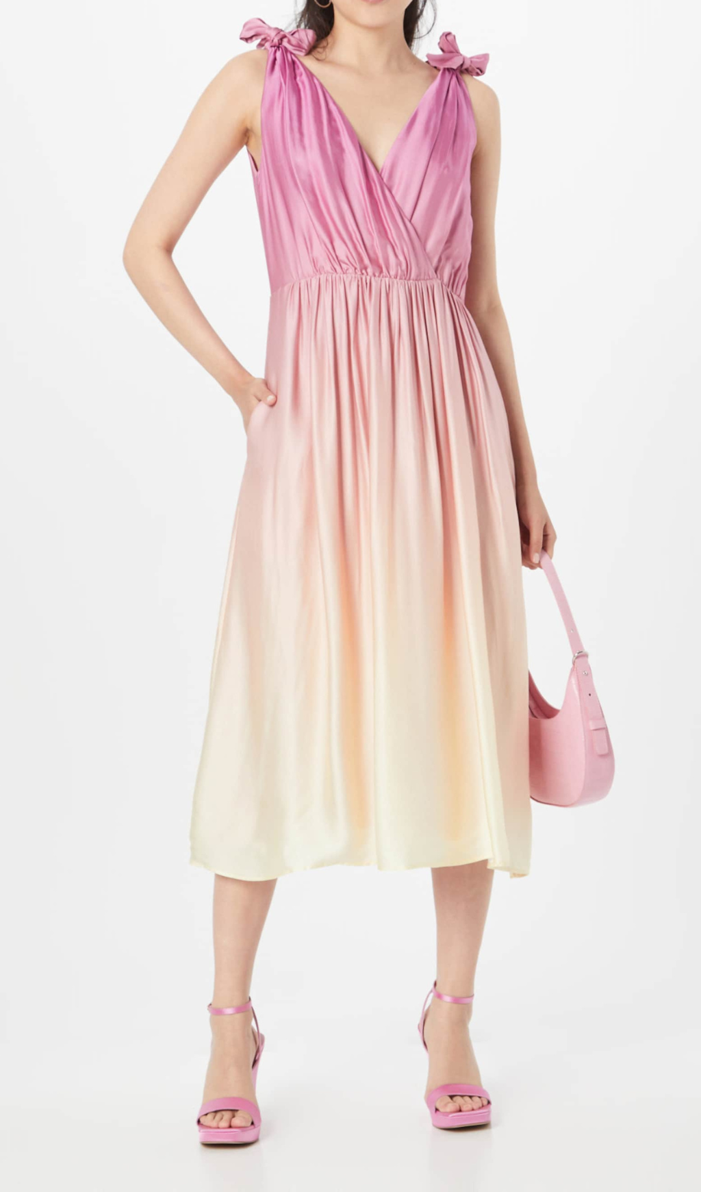 WRAP MIDI DRESS IN PASTEL YELLOW FOR DAY EVENTS