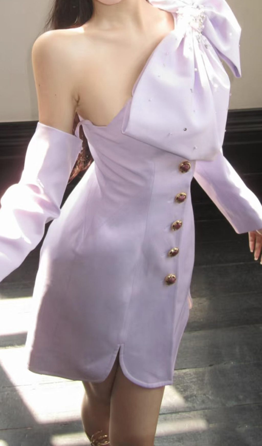 BOWKNOT PURPLE MINI DRESS FOR PARTY
