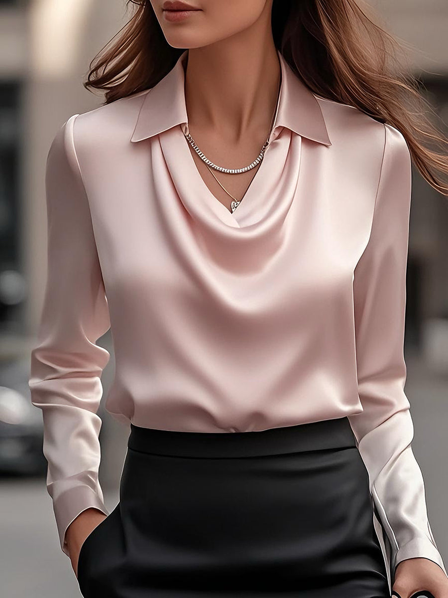 2_3f73e245-f662-4e9b-92f9-74832e5b7654 ELEGANT WHITE SATIN BLOUSE DRAPED NECKLINE PARTY