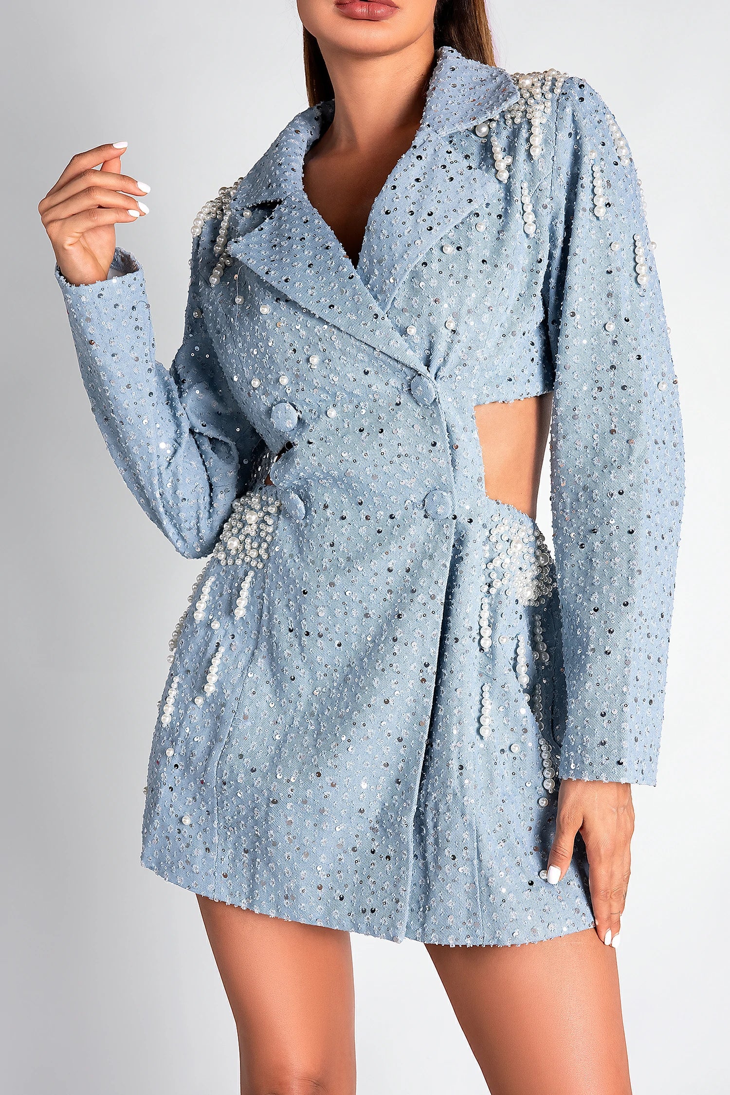 PEARL CUTOUT TUXEDO DRESS FOR EVENTS