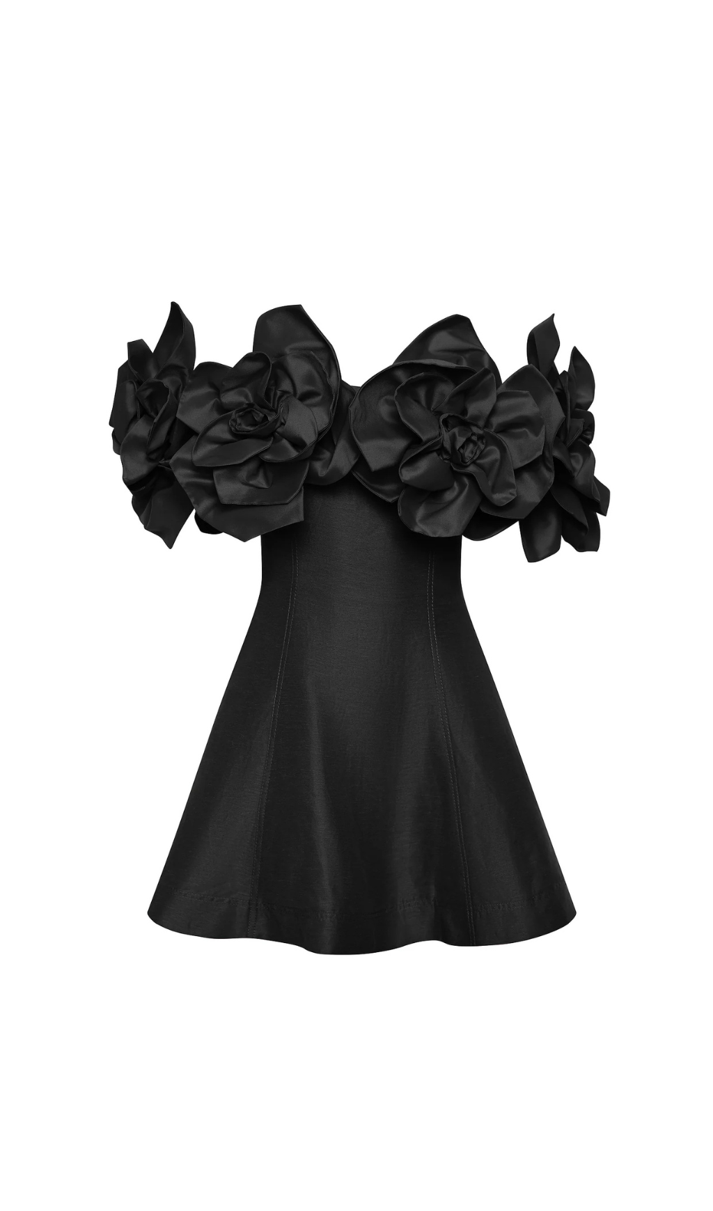 ETTA STRAPLESS FLOWER MINI DRESS, BLACK