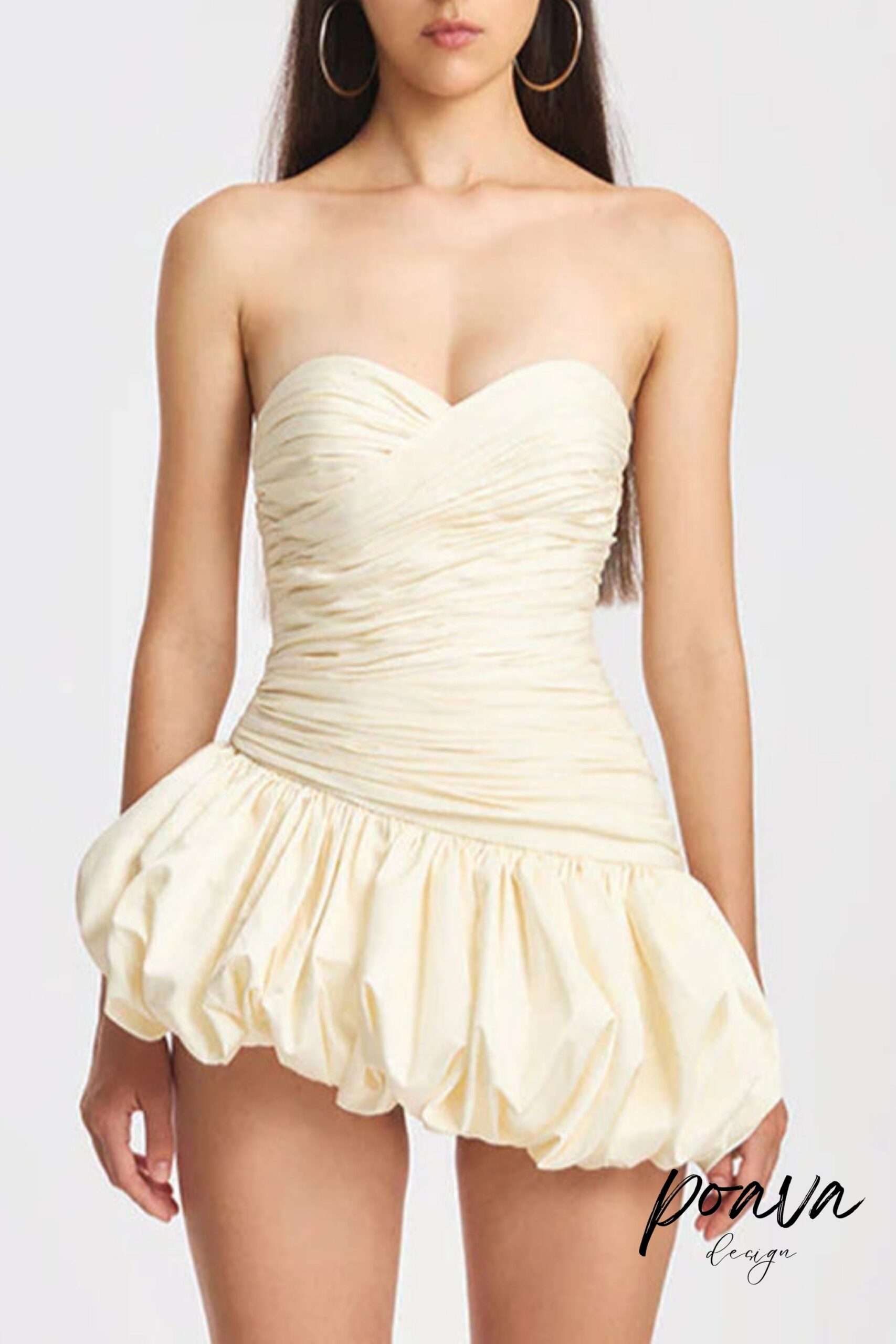 BALLOON DRAPED STRAPLESS WHITE MINI DRESS FOR EVENTS