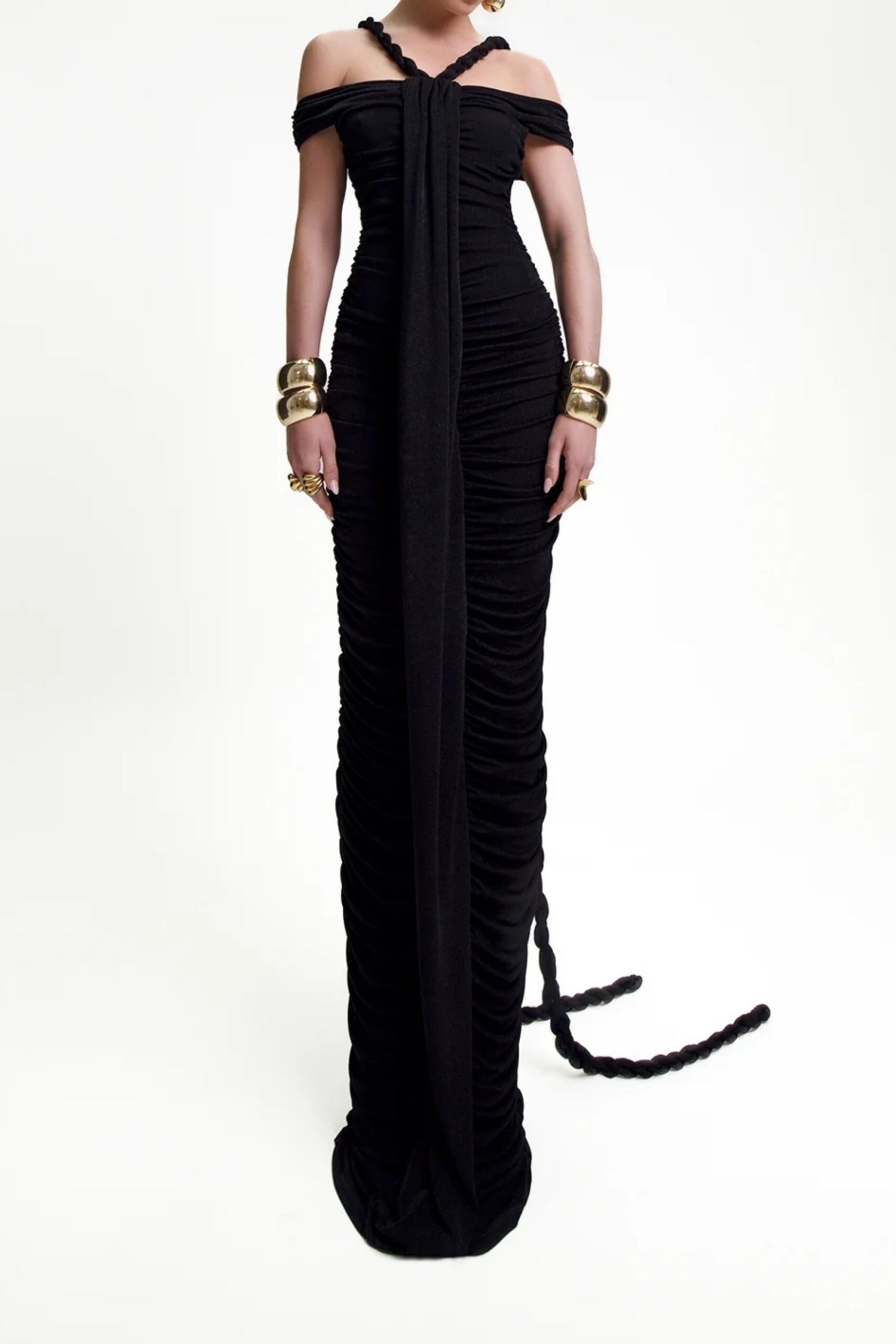 BANDAGE OFF-SHOULDER BLACK MAXI DRESS FOR NIGHT OUT