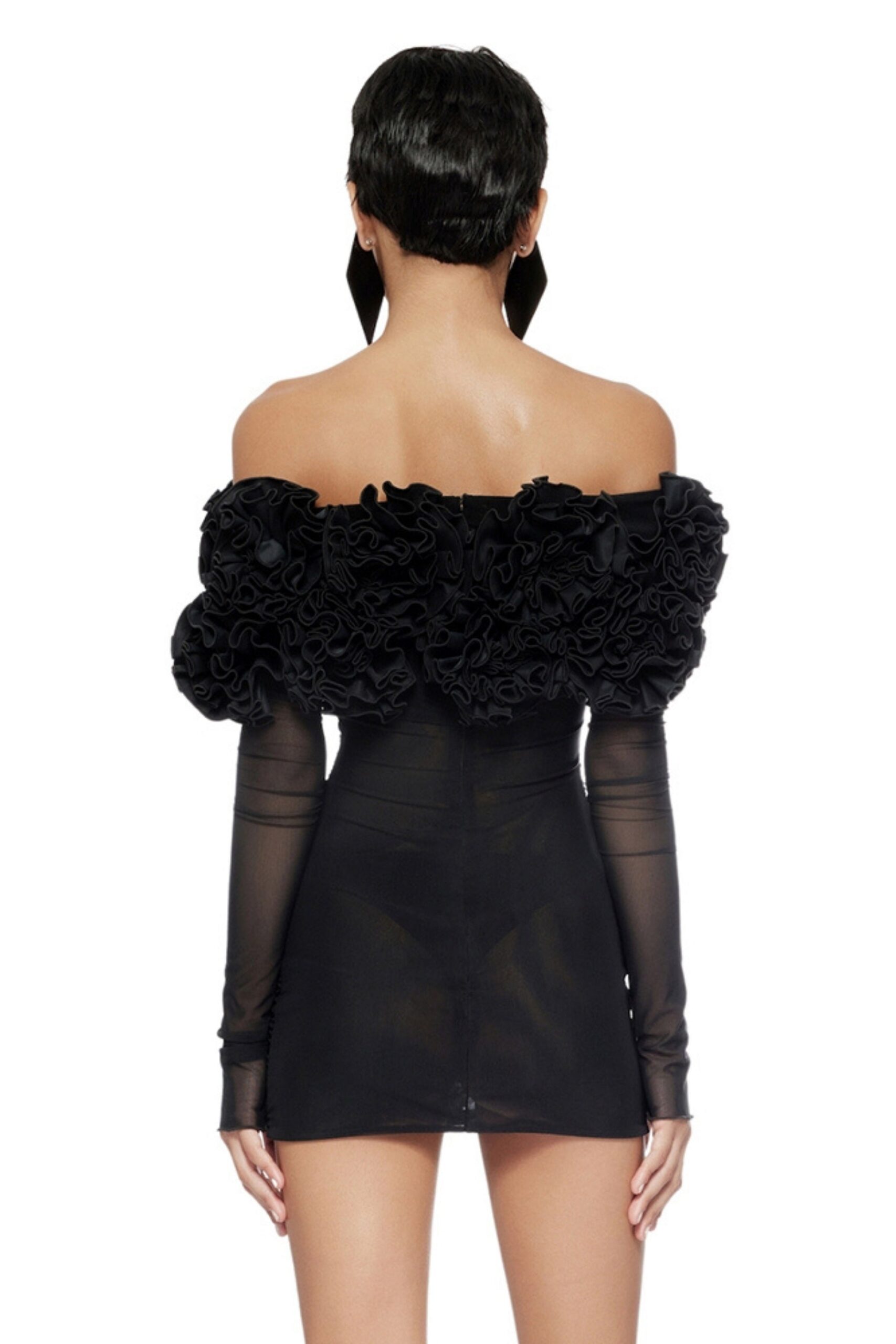 FLORAL OFF-SHOULDER MINI BLACK DRESS FOR PARTY