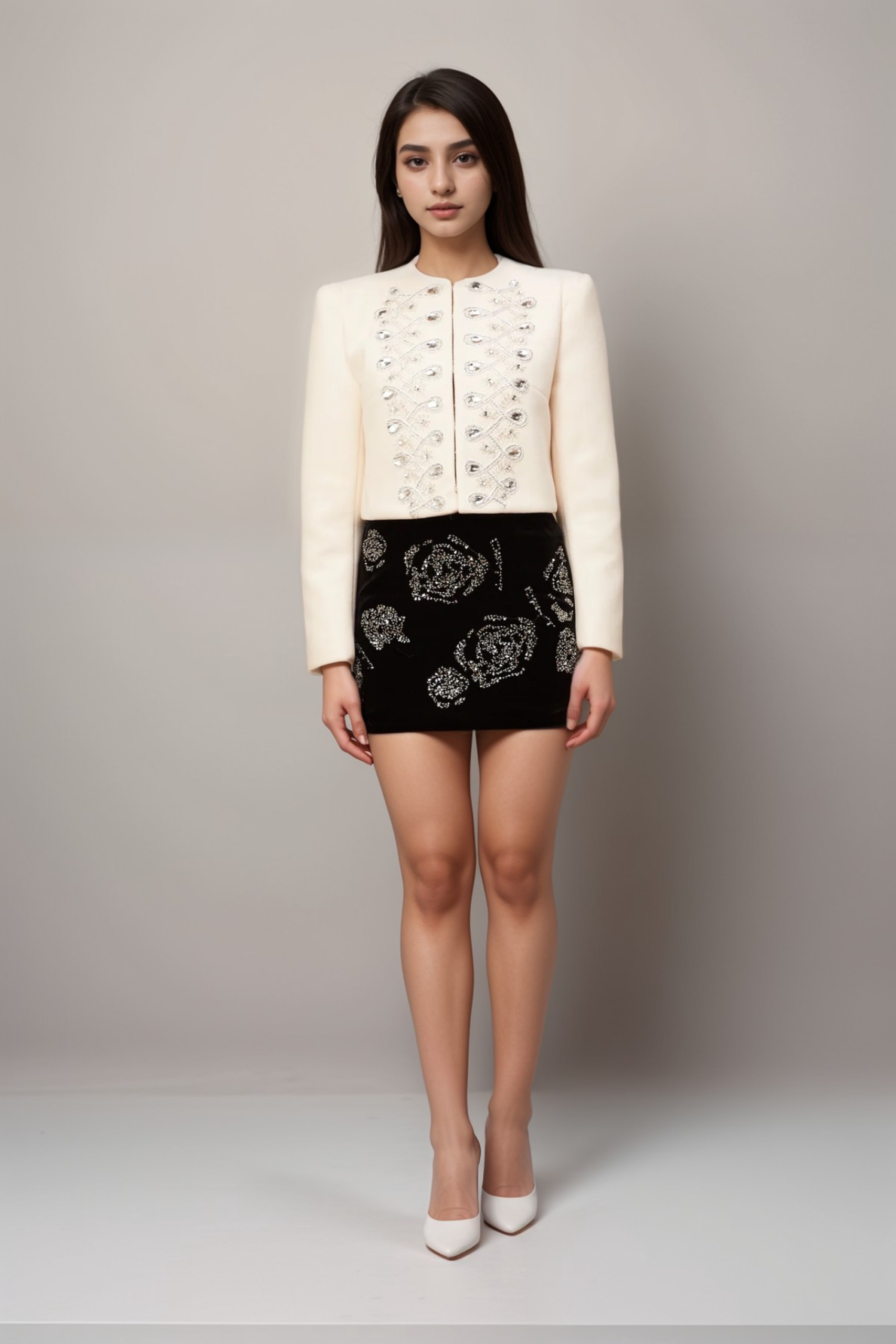NERINA CRYSTAL TWEED JACKET, WHITE WEDDING BLAZER