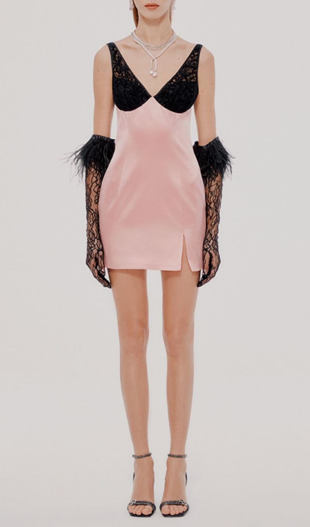 PINK LACE PATCHWORK MINI DRESS FOR PARTIES
