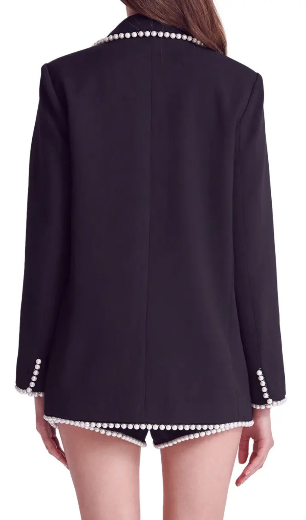 IMITATION PEARL TRIM BLAZER, BLACK, EVENING CHIC