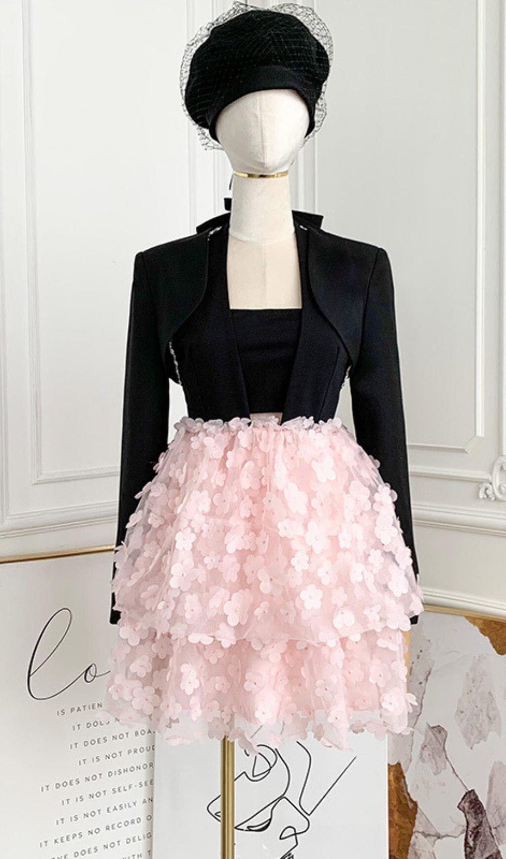 BLACK SLEEVELESS HALTER FLORAL PARTY DRESS