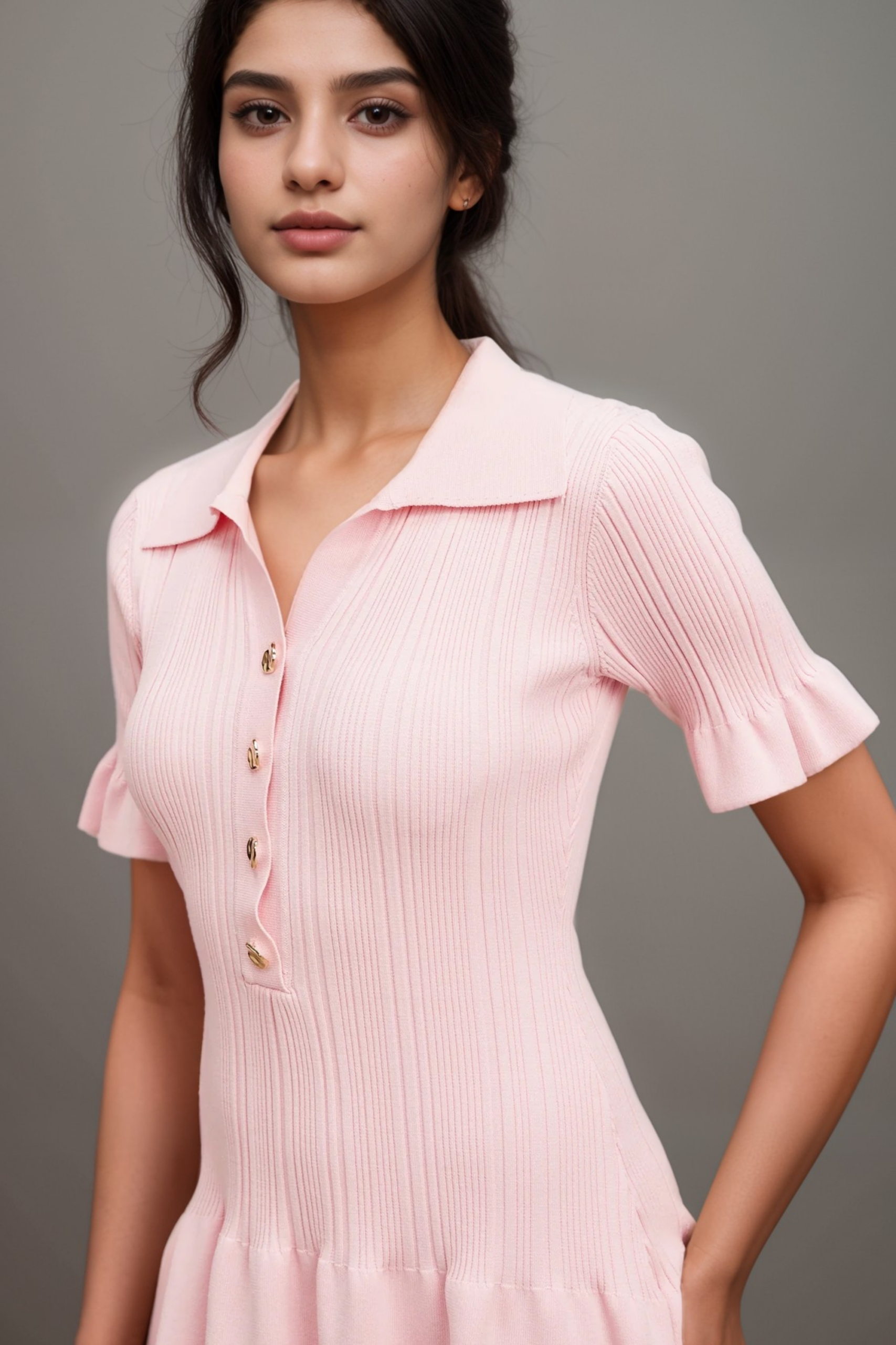 NOLWENN PINK FLARED KNIT MINI DRESS