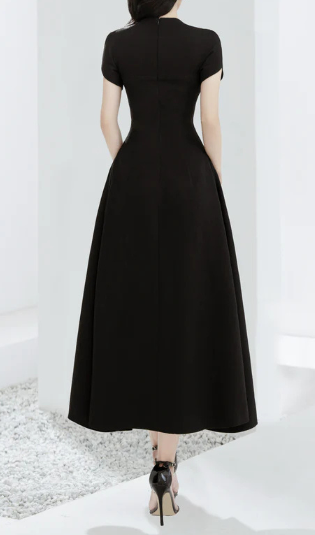 ANDREA CUT-OUT A-LINE MIDI DRESS BLACK