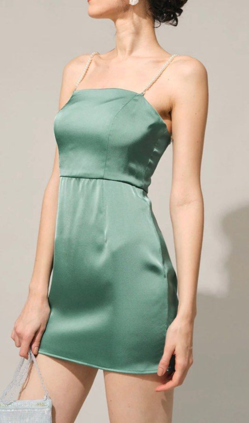PEARL STRAP SATIN MINI DRESS FOR COCKTAIL PARTY