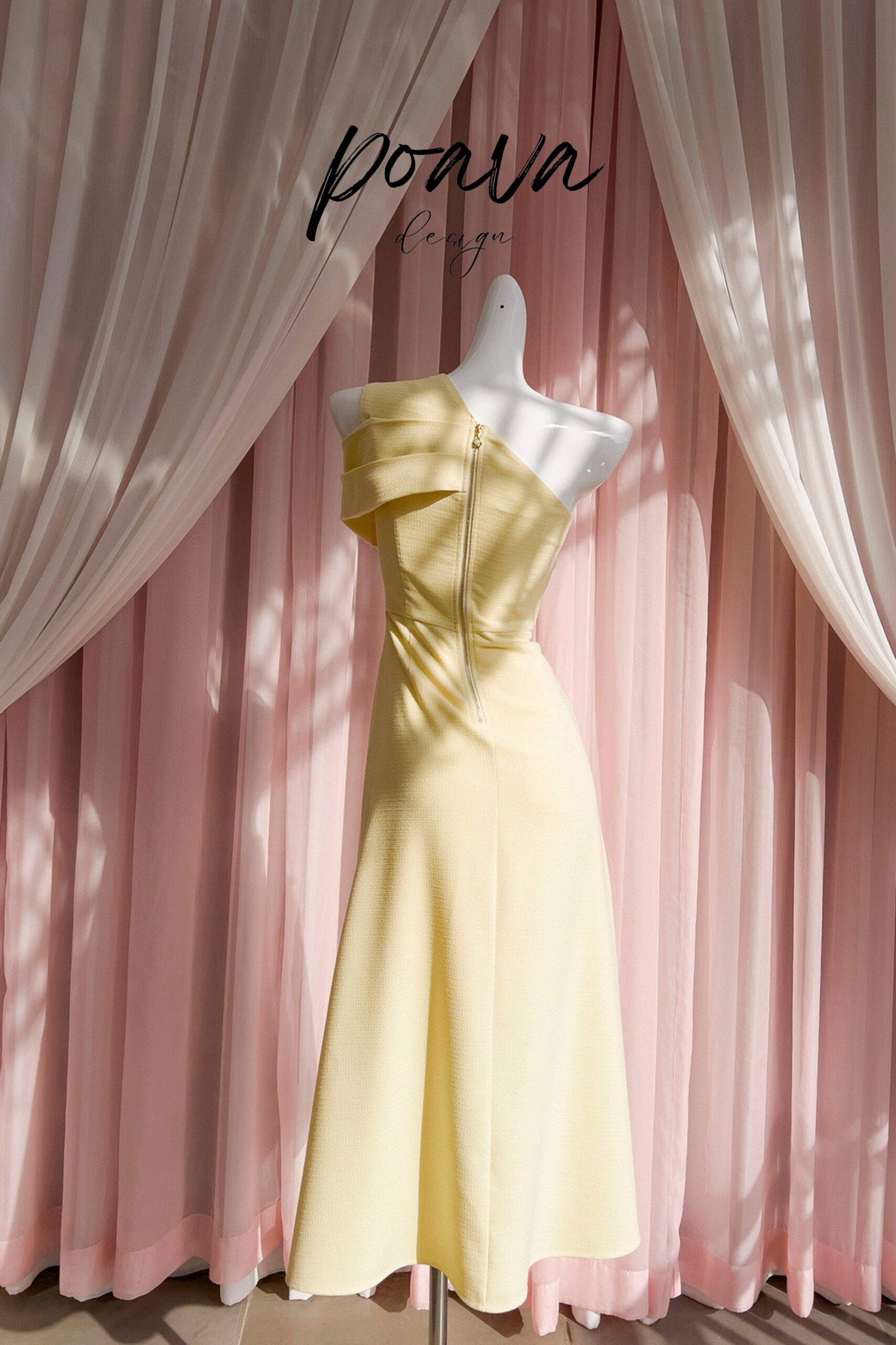 SILVIE ASYMMETRIC ONE SHOULDER YELLOW TWEED MIDI DRESS