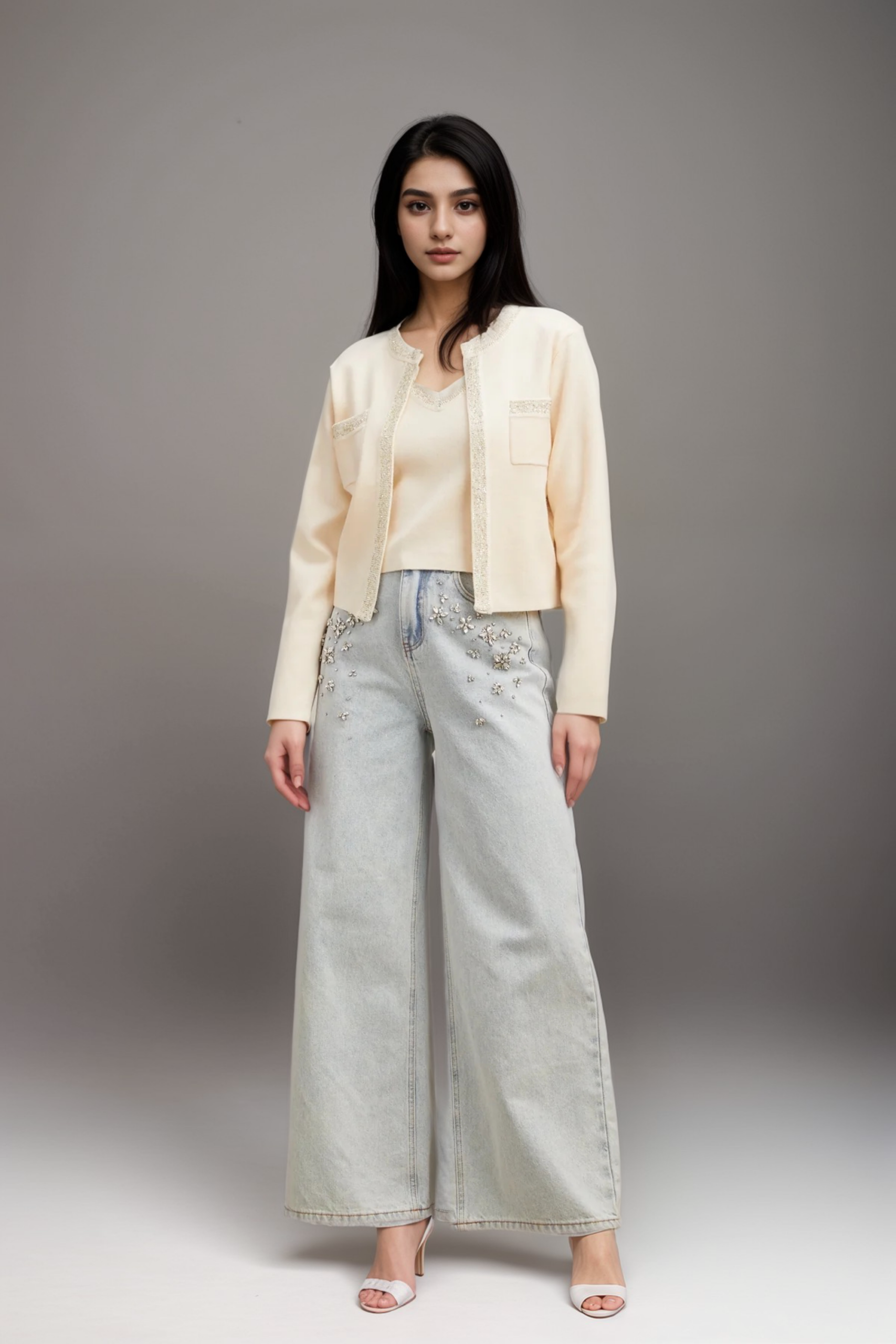CELIA WHITE SEQUIN CROPPED TOP FOR PARTY